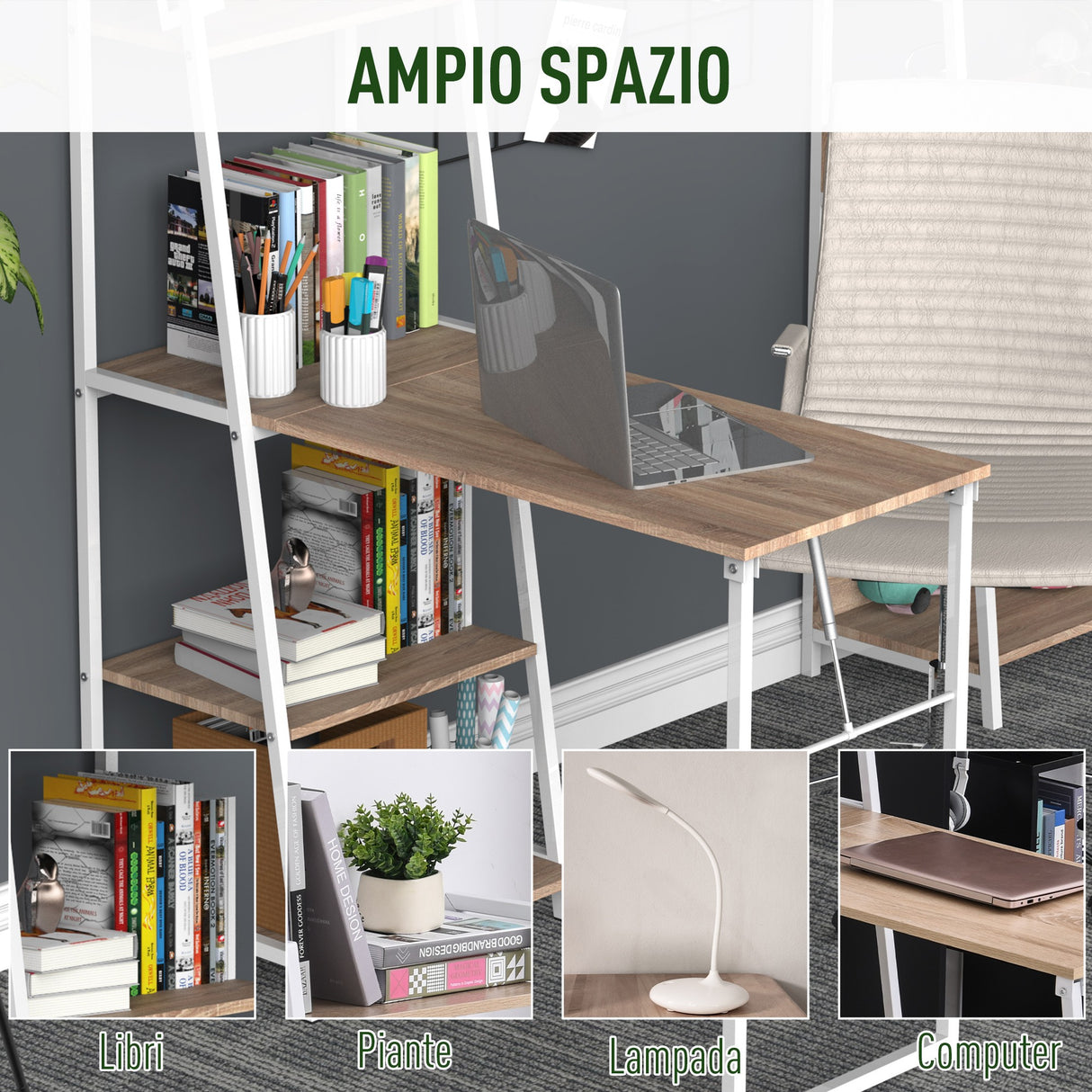 easycomfort easycomfort scrivania pieghevole con libreria salvaspazio in metallo bianco e rovere ean 8054144138176