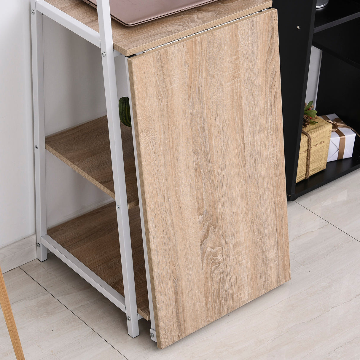 easycomfort easycomfort scrivania pieghevole con libreria salvaspazio in metallo bianco e rovere ean 8054144138176