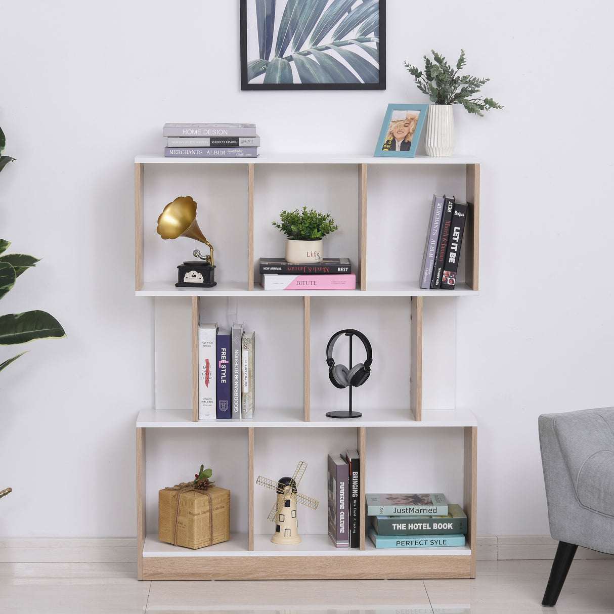 easycomfort easycomfort scaffale libreria design a parete con 8 ripiani e design moderno bianca e color rovere 100 x 30 x 124cm ean 8054111845847