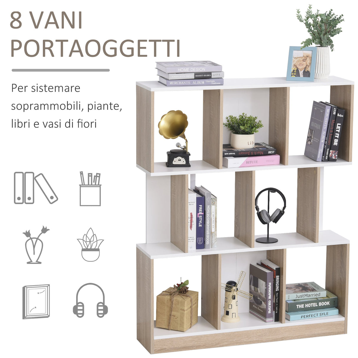 easycomfort easycomfort scaffale libreria design a parete con 8 ripiani e design moderno bianca e color rovere 100 x 30 x 124cm ean 8054111845847