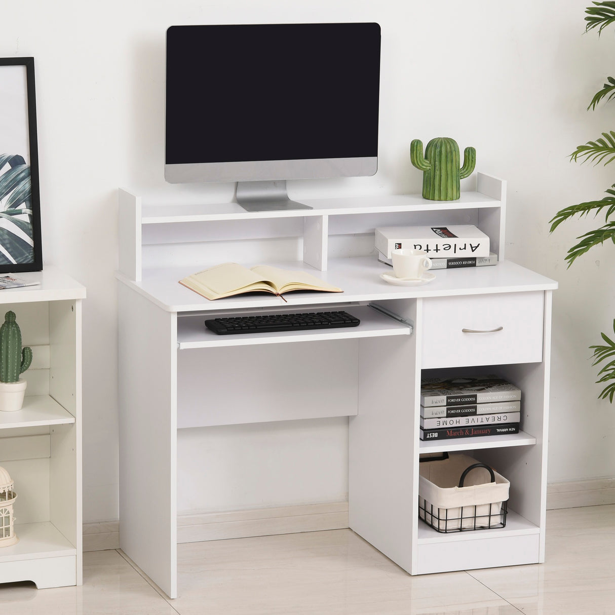 easycomfort easycomfort scrivania compatta per computer in legno bianco con ripiano tastiera estraibile ean 8054144130675