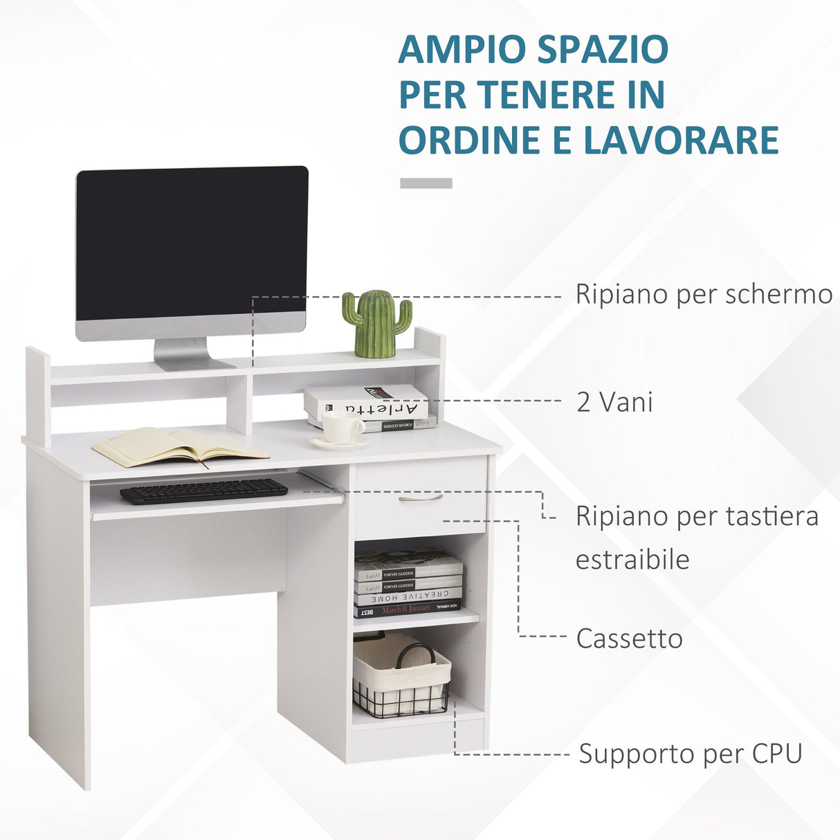 easycomfort easycomfort scrivania compatta per computer in legno bianco con ripiano tastiera estraibile ean 8054144130675