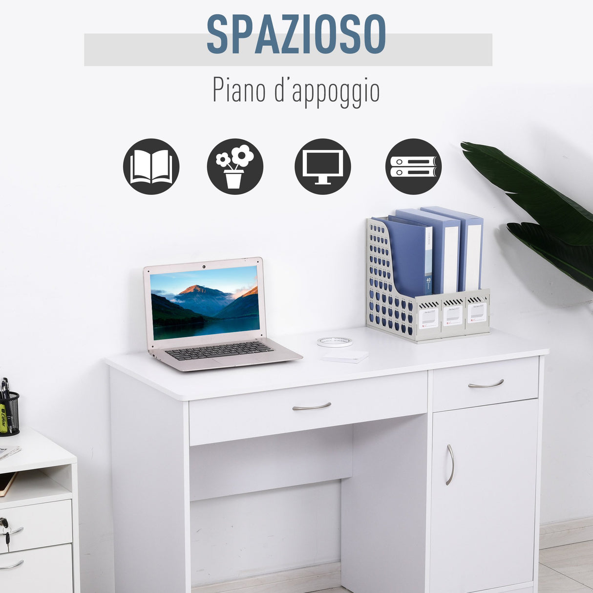 easycomfort easycomfort scrivania classica da ufficio con 2 cassetti e armadietto in legno bianco ean 8054111847667