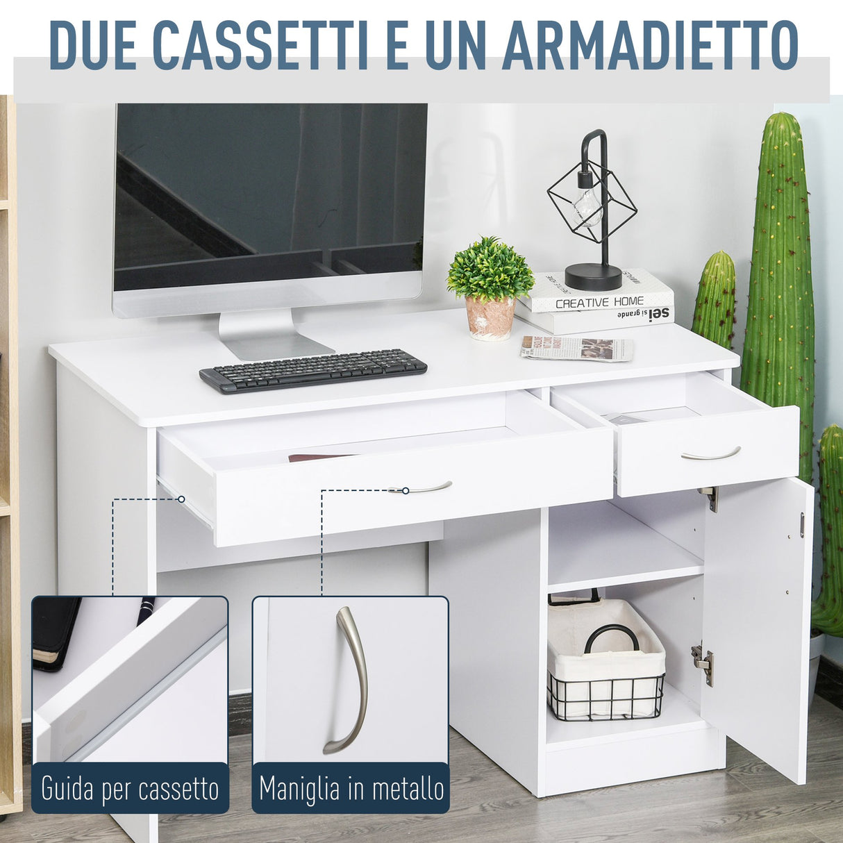 easycomfort easycomfort scrivania classica da ufficio con 2 cassetti e armadietto in legno bianco ean 8054111847667