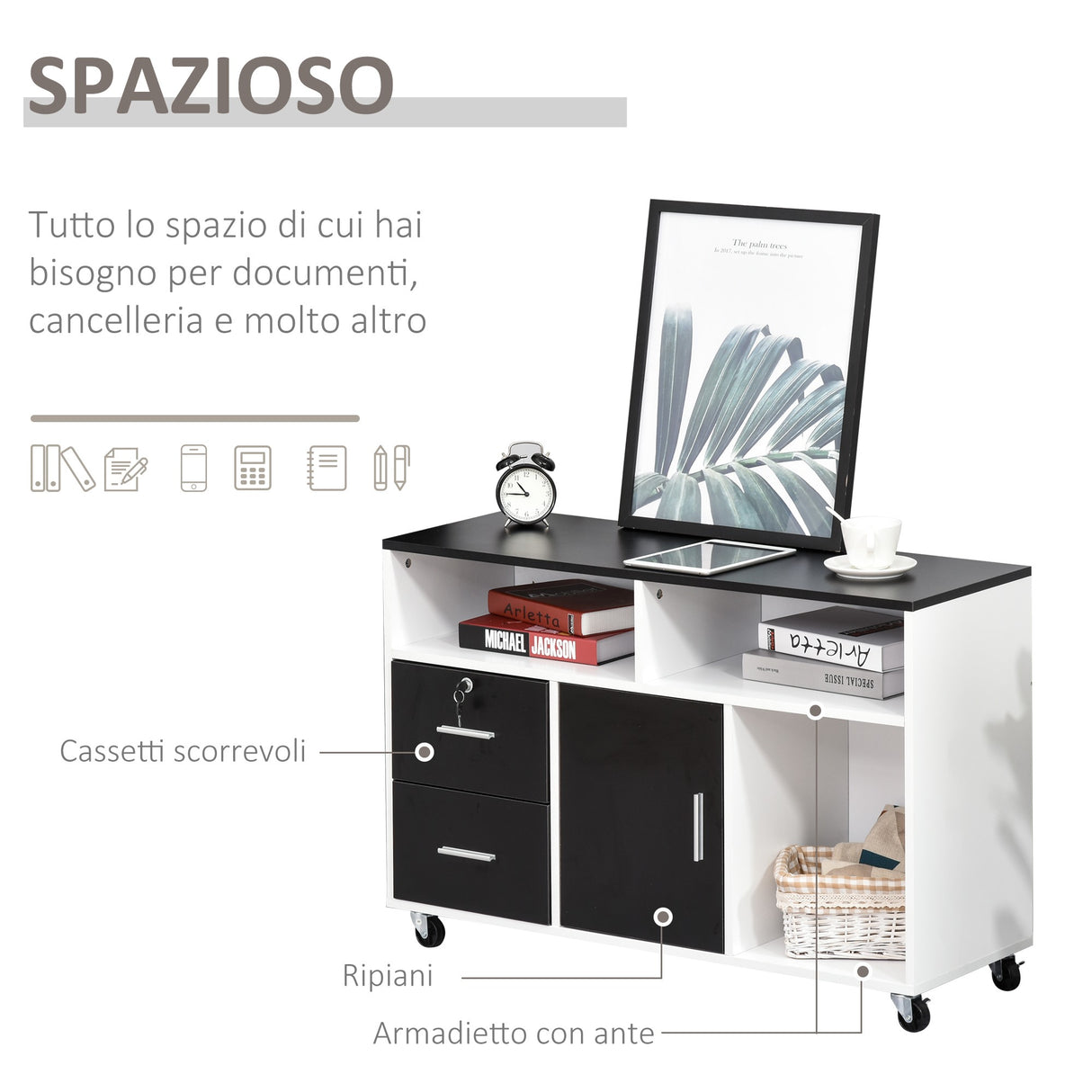 easycomfort easycomfort mobile porta stampante con cassetti mobiletto multiuso nero e bianco ean 8054144130248