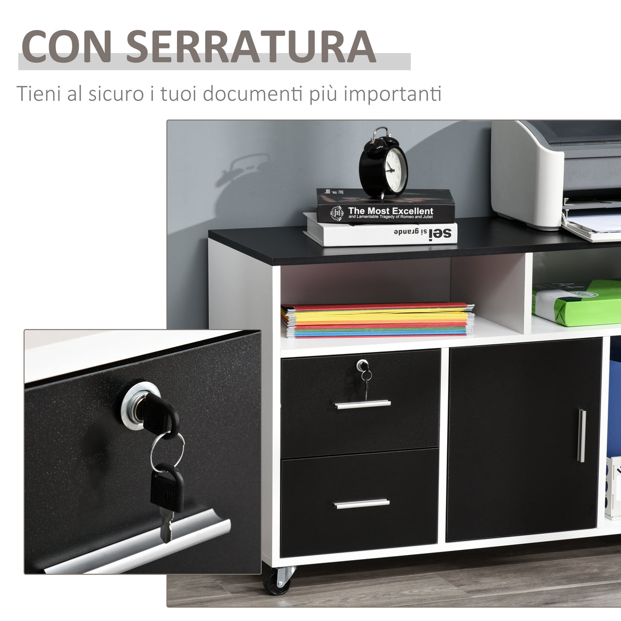 easycomfort easycomfort mobile porta stampante con cassetti mobiletto multiuso nero e bianco ean 8054144130248