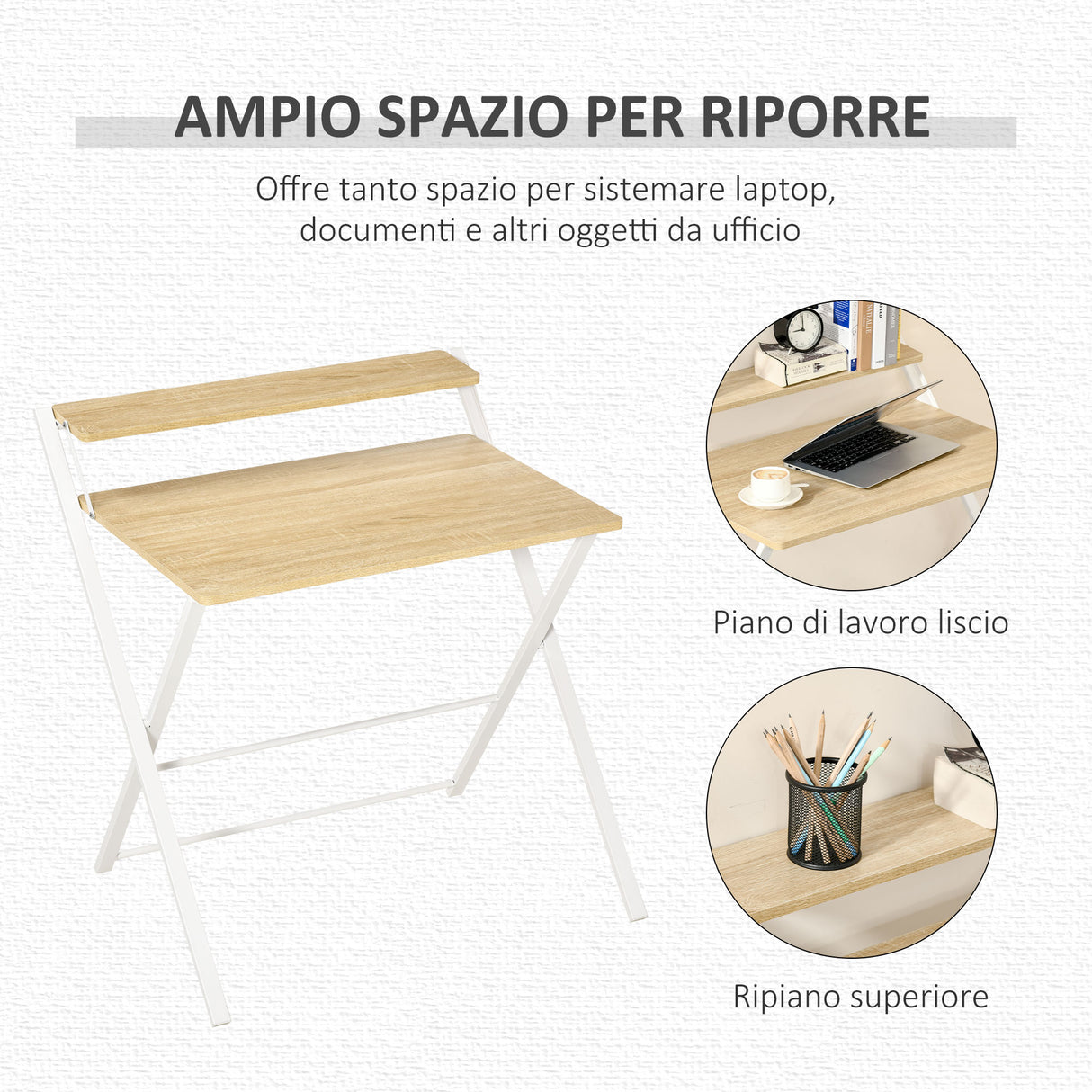 easycomfort easycomfort scrivania pieghevole salvaspazio con mensola 81.5x70x84cm color legno e bianco