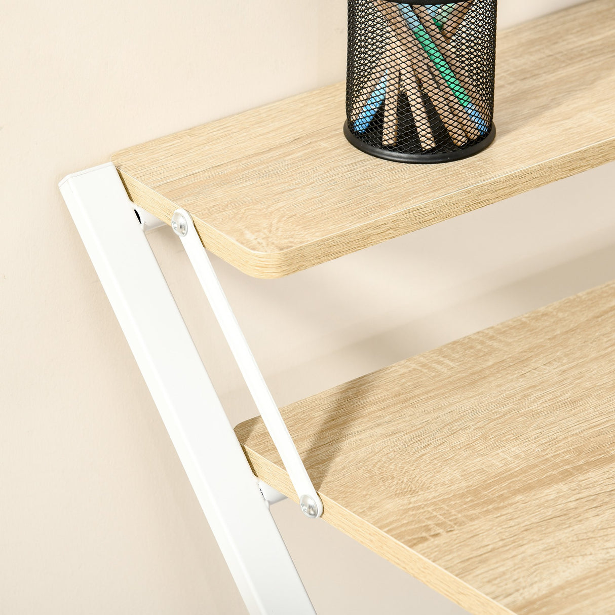 easycomfort easycomfort scrivania pieghevole salvaspazio con mensola 81.5x70x84cm color legno e bianco