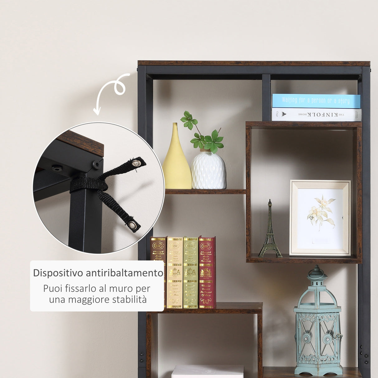 easycomfort easycomfort mobile libreria scaffale in stile industriale con armadietto a 2 ante scaffale salvaspazio a 8 ripiani per casa e ufficio 70x30x180cm marrone