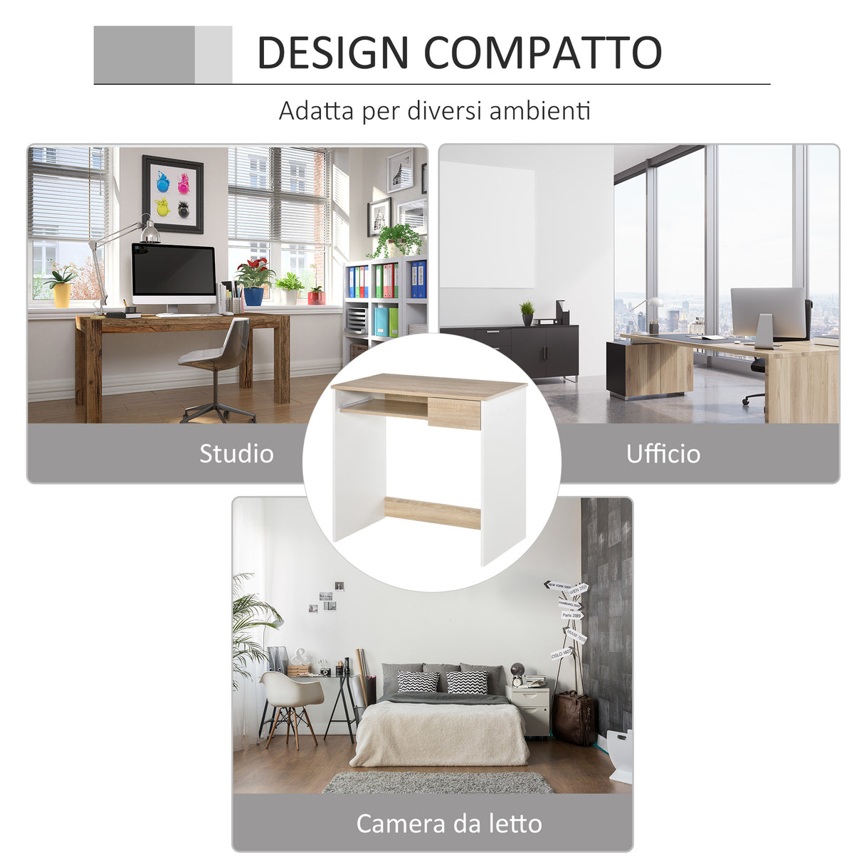 easycomfort easycomfort scrivania per pc con ripiano tastiera bianco rovere