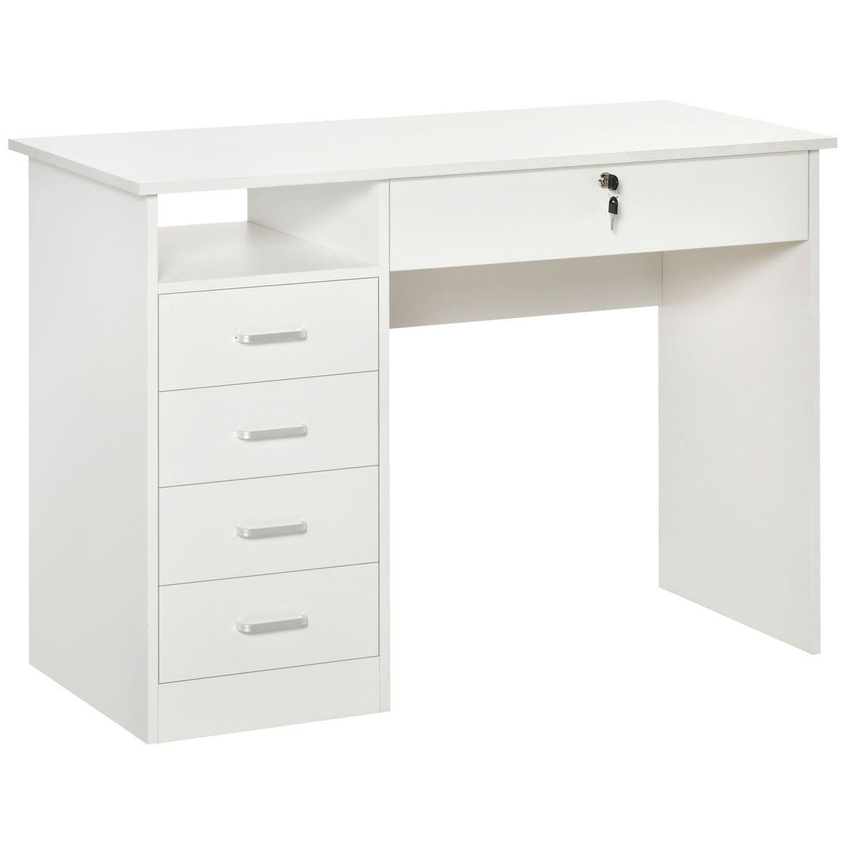 easycomfort easycomfort scrivania per camera o ufficio in legno con 2 cassetti e 2 chiavi 110x50x76cm bianco