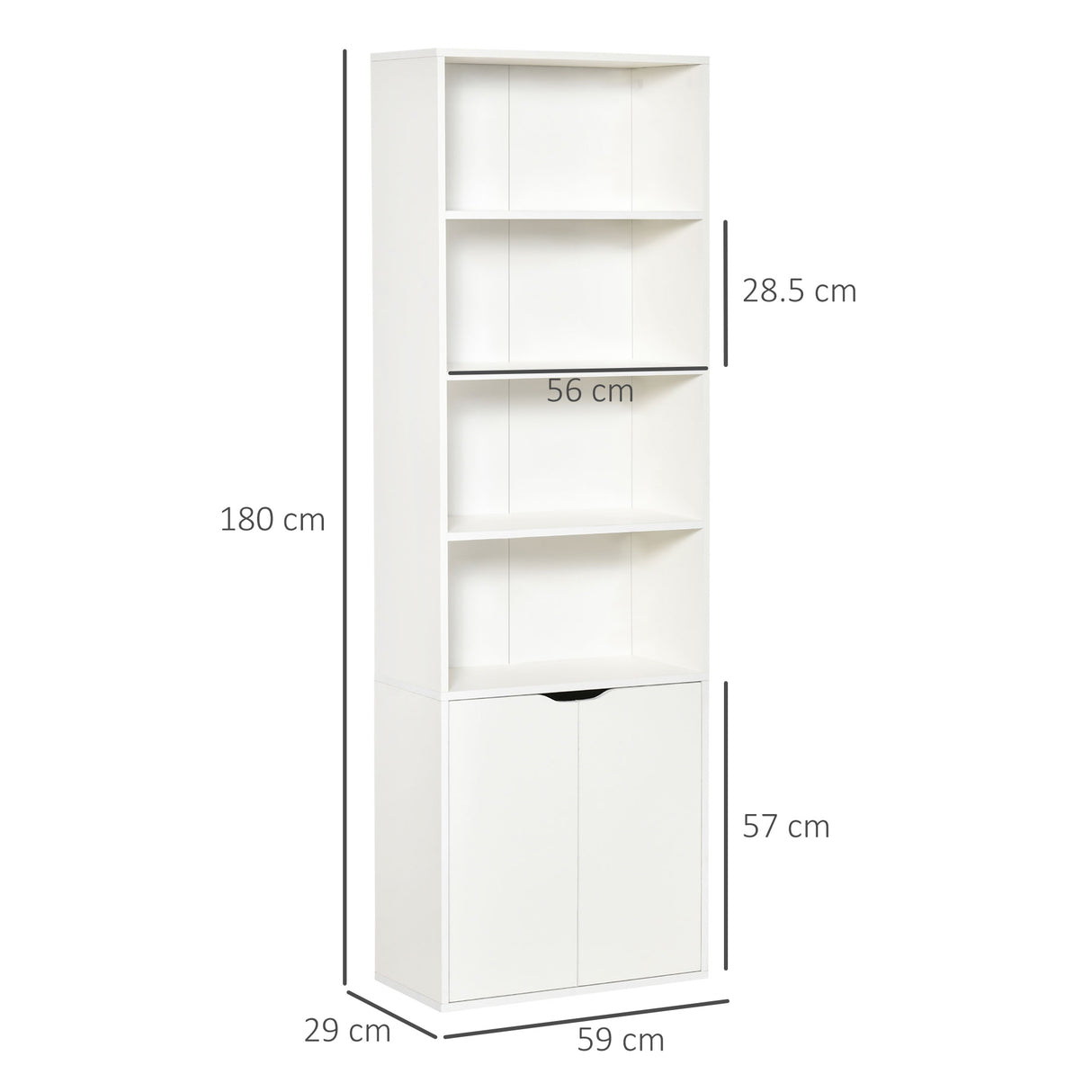 easycomfort easycomfort libreria moderna 4 ripiani con armadietto a 2 ante in legno 59x29x180cm bianca