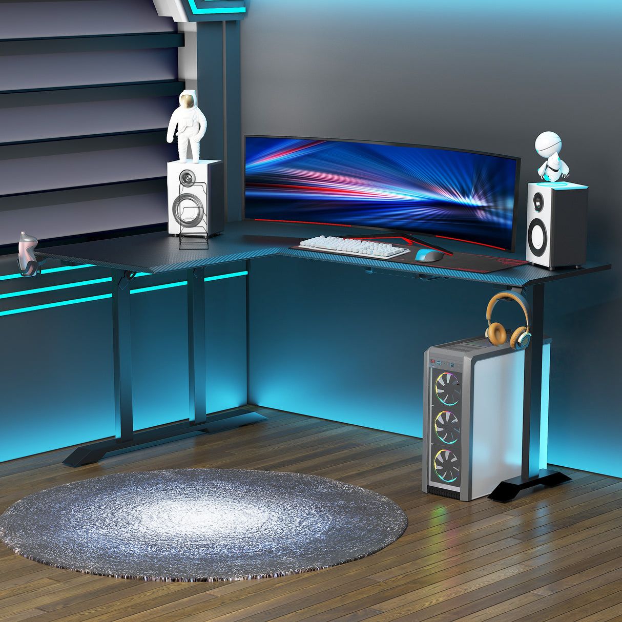 easycomfort easycomfort scrivania angolare per gaming e ufficio con gancio per cuffie porta tazza supporto gamepad e tappetino nero