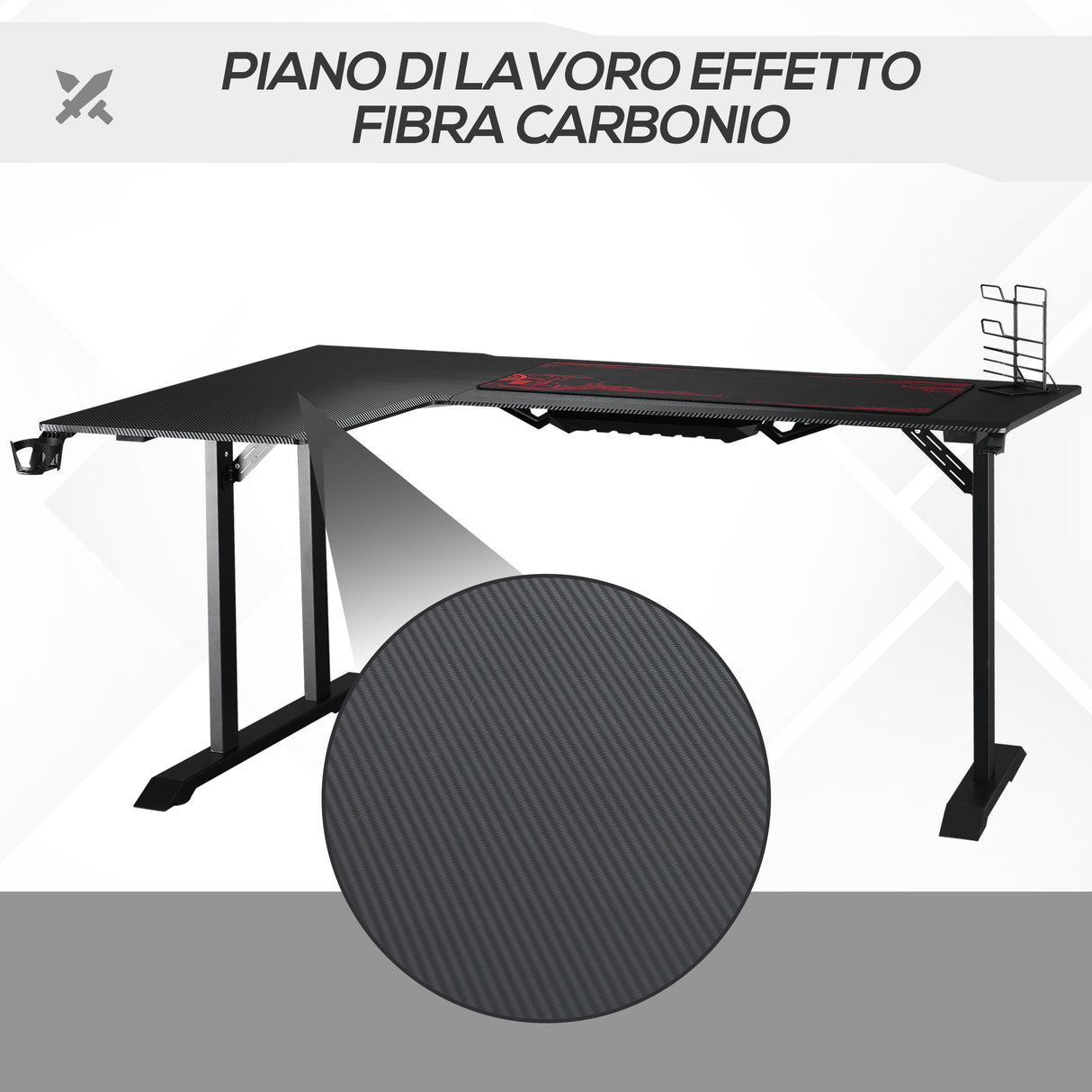 easycomfort easycomfort scrivania angolare per gaming e ufficio con gancio per cuffie porta tazza supporto gamepad e tappetino nero