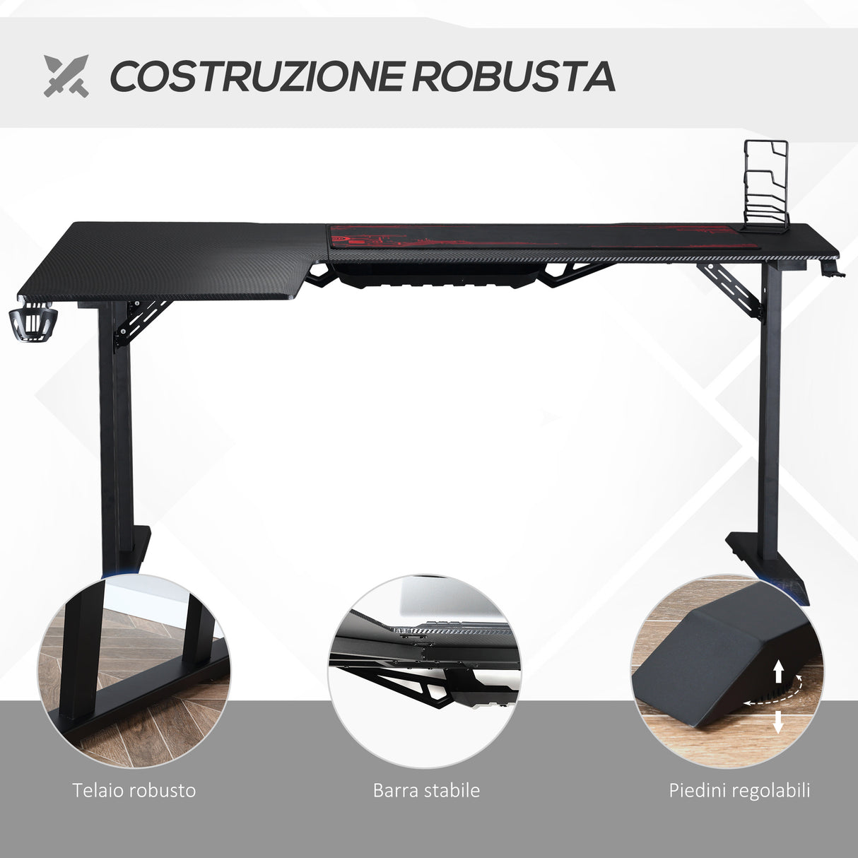 easycomfort easycomfort scrivania angolare per gaming e ufficio con gancio per cuffie porta tazza supporto gamepad e tappetino nero