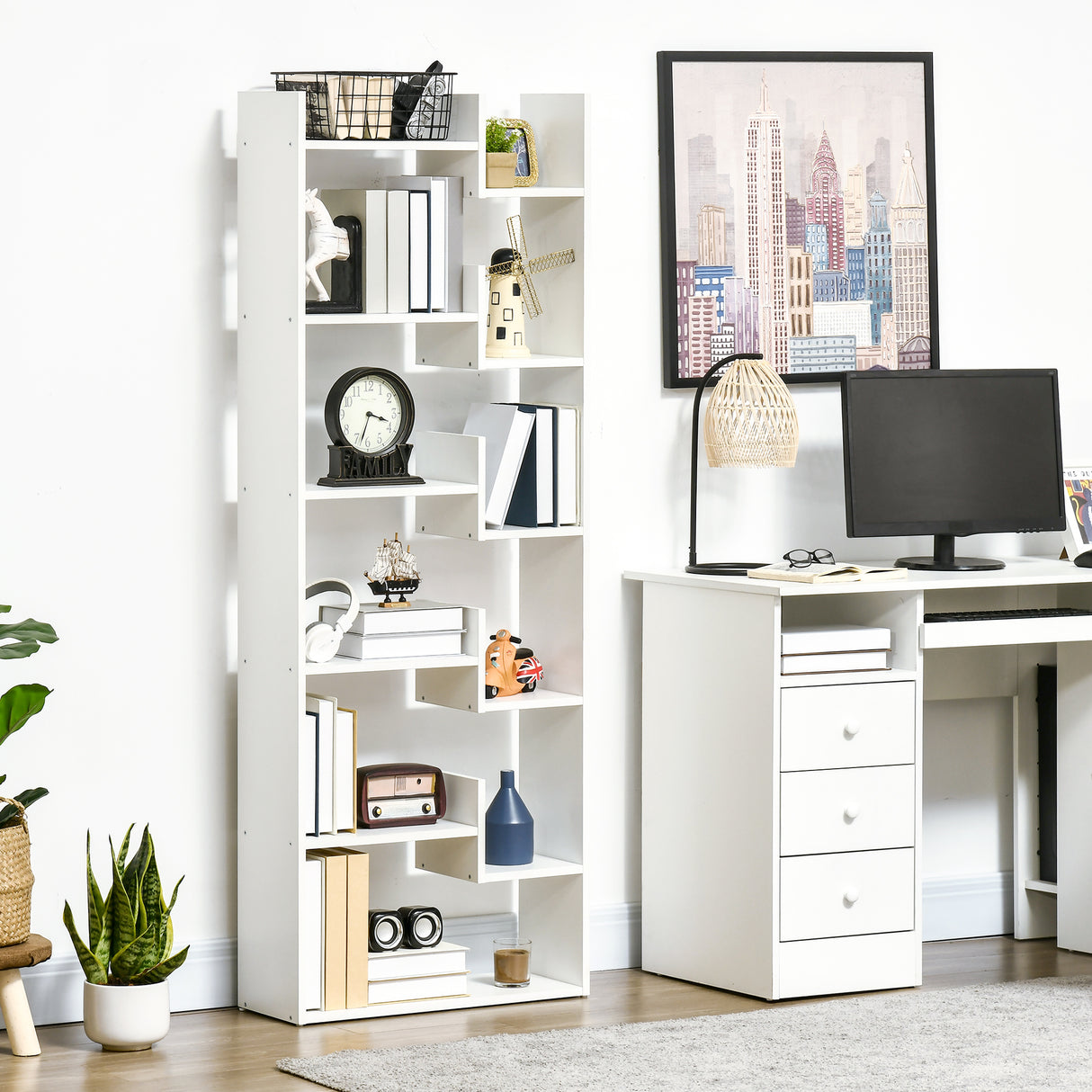 easycomfort easycomfort libreria moderna a 6 livelli con 11 scaffali aperti per studio e soggiorno 61x23x162 6 cm bianco