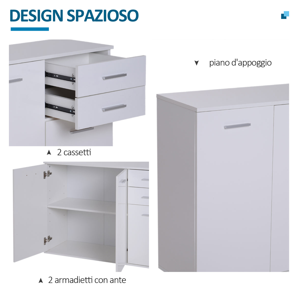 easycomfort easycomfort armadietto con 3 ante e 2 cassetti in legno truciolato bianco 106x35x76cm ean 8054111847575