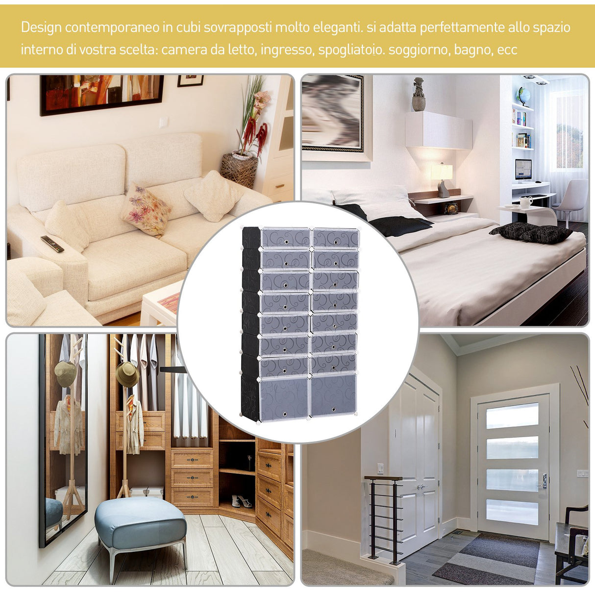 easycomfort easycomfort scarpiera modulare 16 cubi in pp bianco e nero 95x37x160cm ean 8054144130873