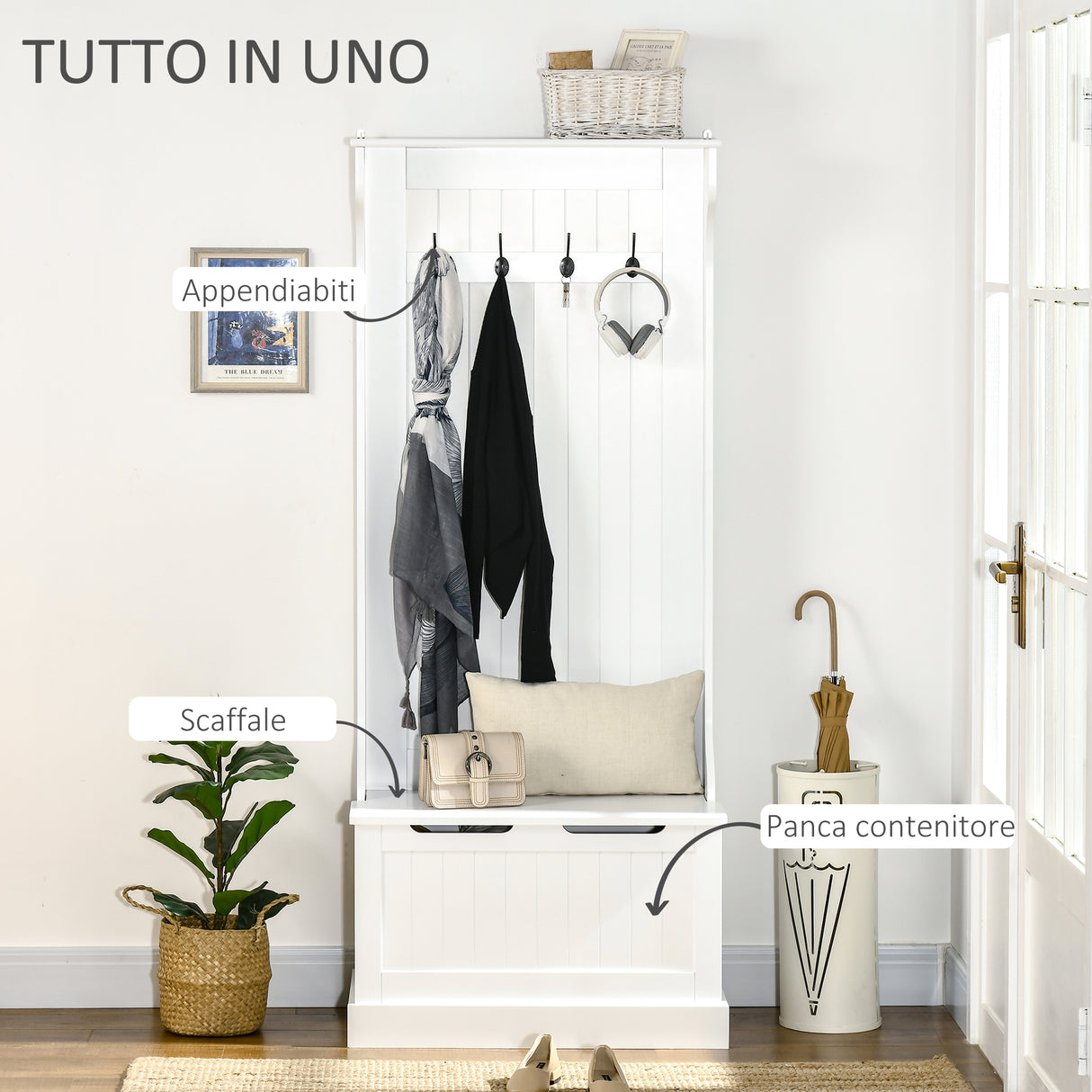 easycomfort easycomfort appendiabiti con panca contenitore in mdf 71.5 x 39.5 x 170cm bianco ean 8054144139944