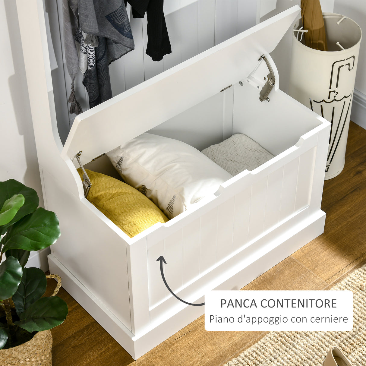 easycomfort easycomfort appendiabiti con panca contenitore in mdf 71.5 x 39.5 x 170cm bianco ean 8054144139944
