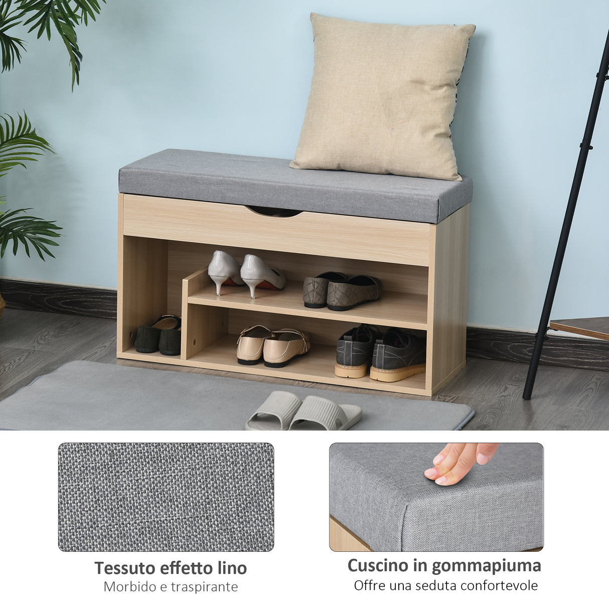 easycomfort easycomfort panca scarpiera in legno con seduta imbottita e scomparto nascosto 80 x 30 x 48cm ean 8054111843256