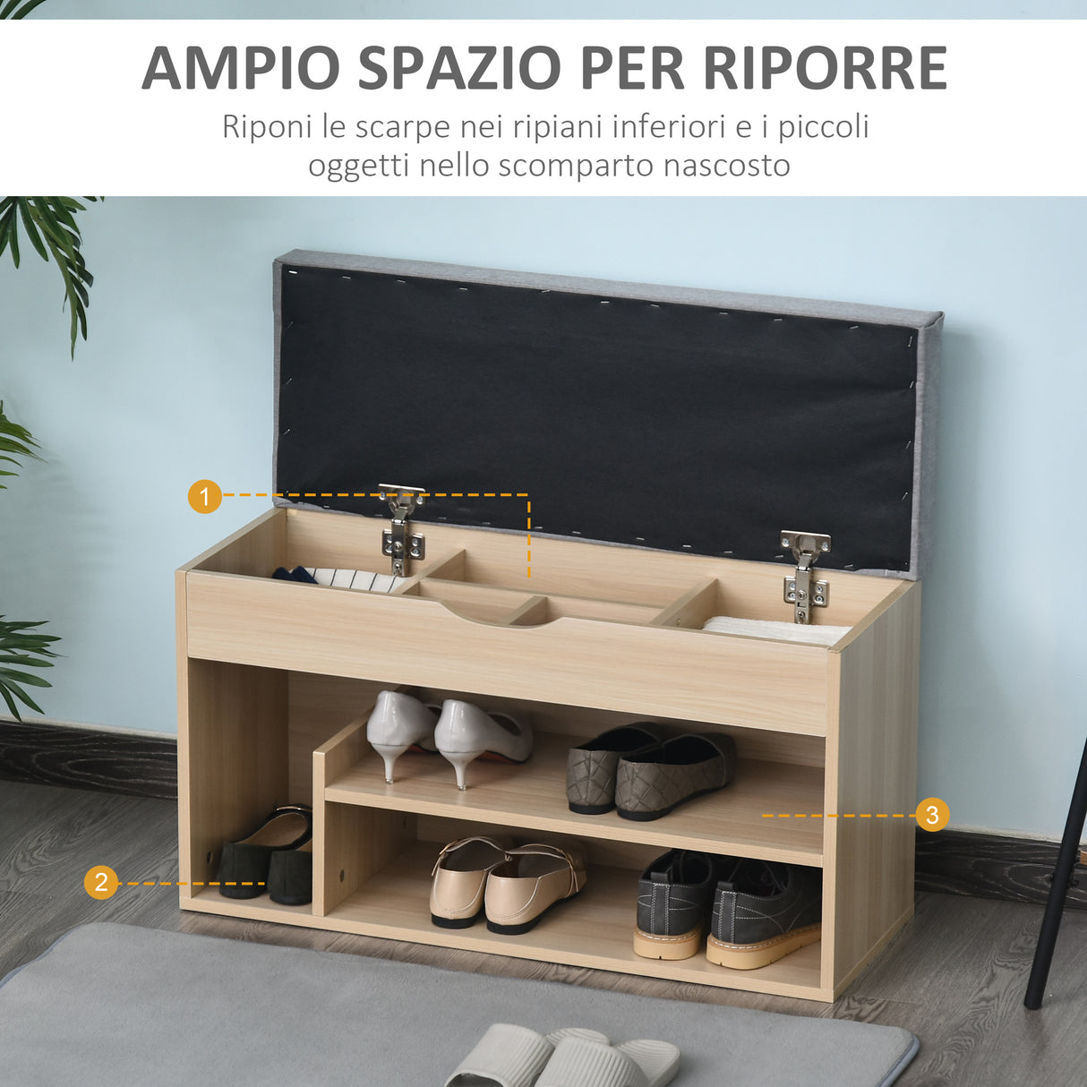 easycomfort easycomfort panca scarpiera in legno con seduta imbottita e scomparto nascosto 80 x 30 x 48cm ean 8054111843256
