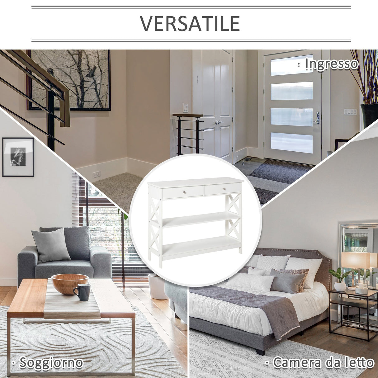 easycomfort easycomfort tavolo consolle con 2 cassetti e 2 mensole mobile da ingresso e soggiorno in mdf 100x30.5x80cm bianco ean 8054144133713