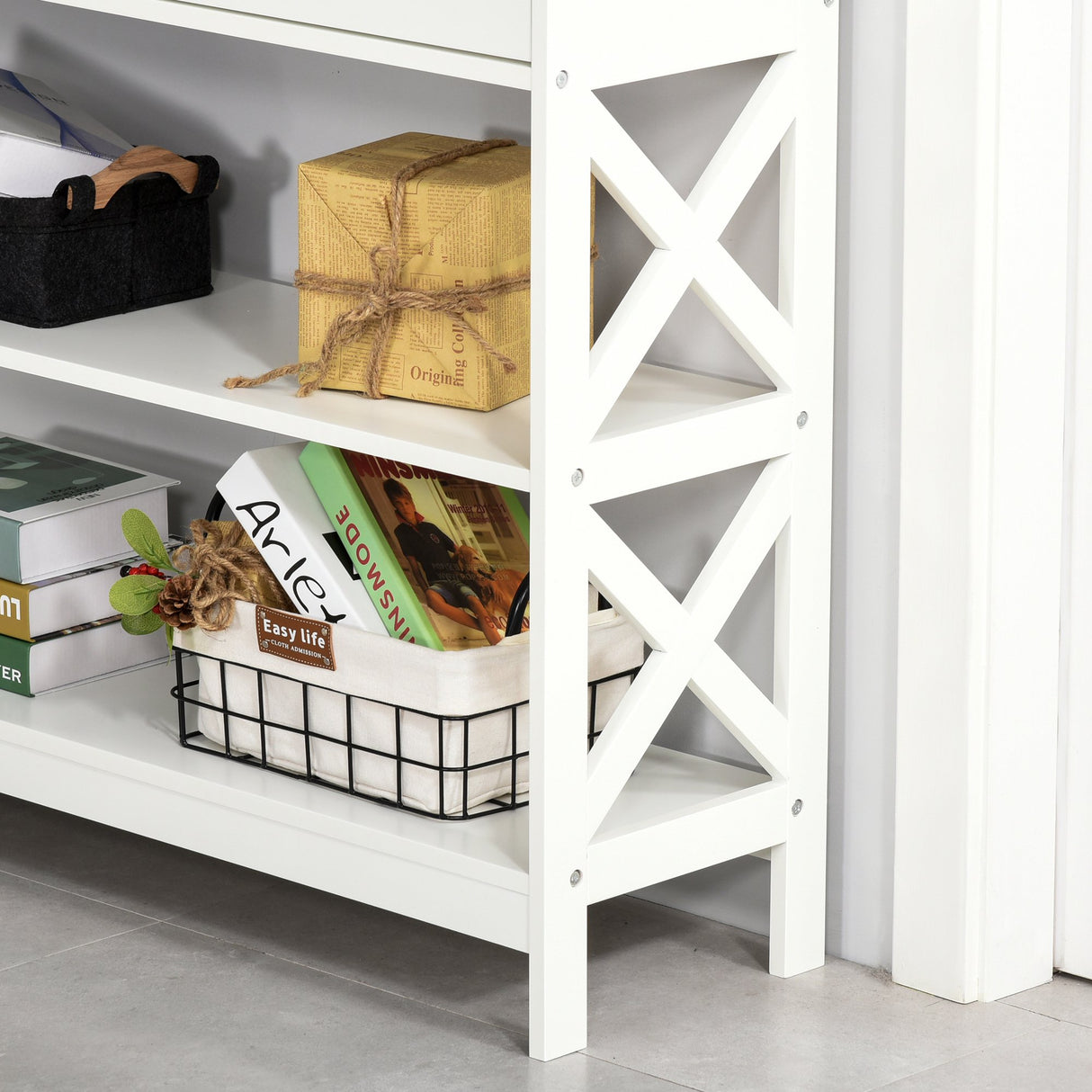 easycomfort easycomfort tavolo consolle con 2 cassetti e 2 mensole mobile da ingresso e soggiorno in mdf 100x30.5x80cm bianco ean 8054144133713