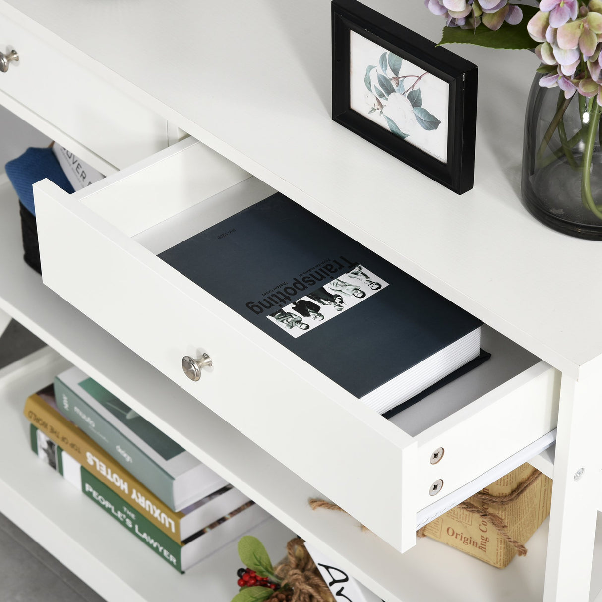 easycomfort easycomfort tavolo consolle con 2 cassetti e 2 mensole mobile da ingresso e soggiorno in mdf 100x30.5x80cm bianco ean 8054144133713