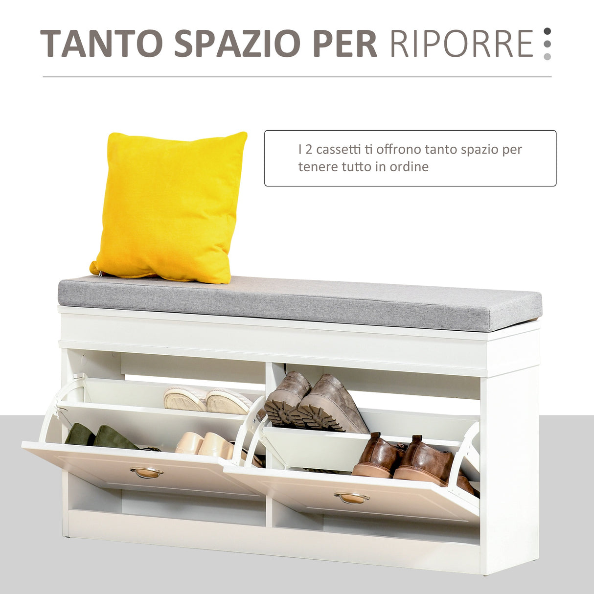 easycomfort easycomfort panca scarpiera salvaspazio in legno con cuscino 2 cassetti e mensola regolabile 104x24x55cm bianco