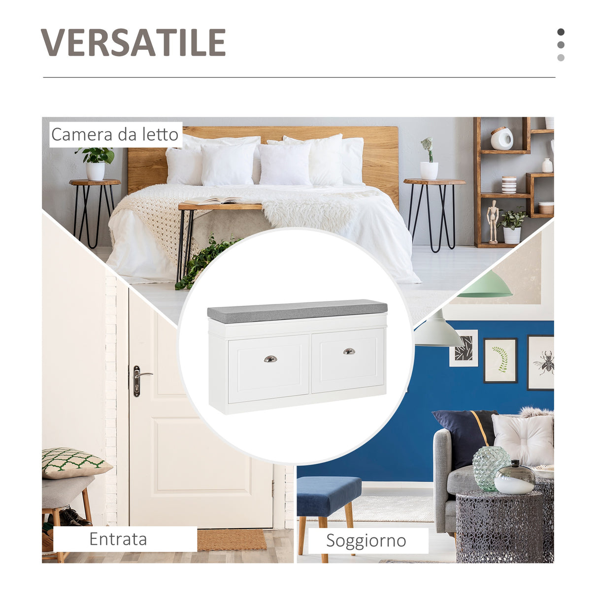 easycomfort easycomfort panca scarpiera salvaspazio in legno con cuscino 2 cassetti e mensola regolabile 104x24x55cm bianco