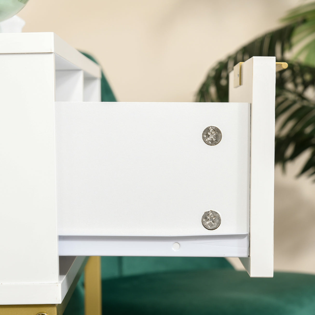 easycomfort easycomfort tavolino consolle design moderno bianco e oro con cassetto in legno 80x30x80.5cm