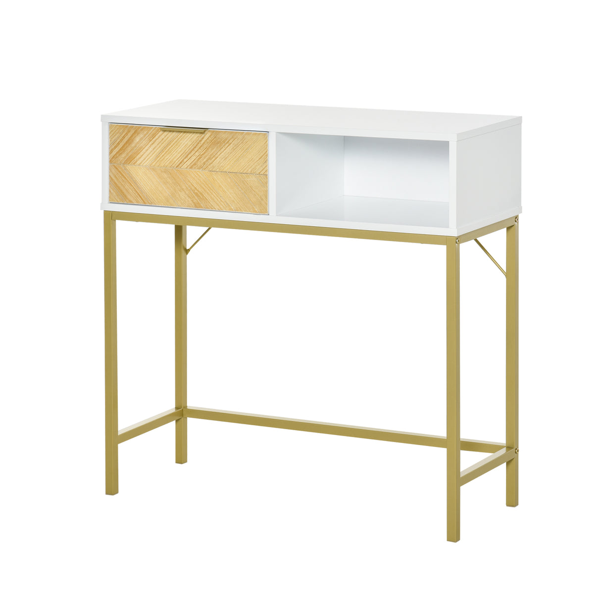 easycomfort easycomfort tavolino consolle design moderno bianco e oro con cassetto in legno 80x30x80.5cm