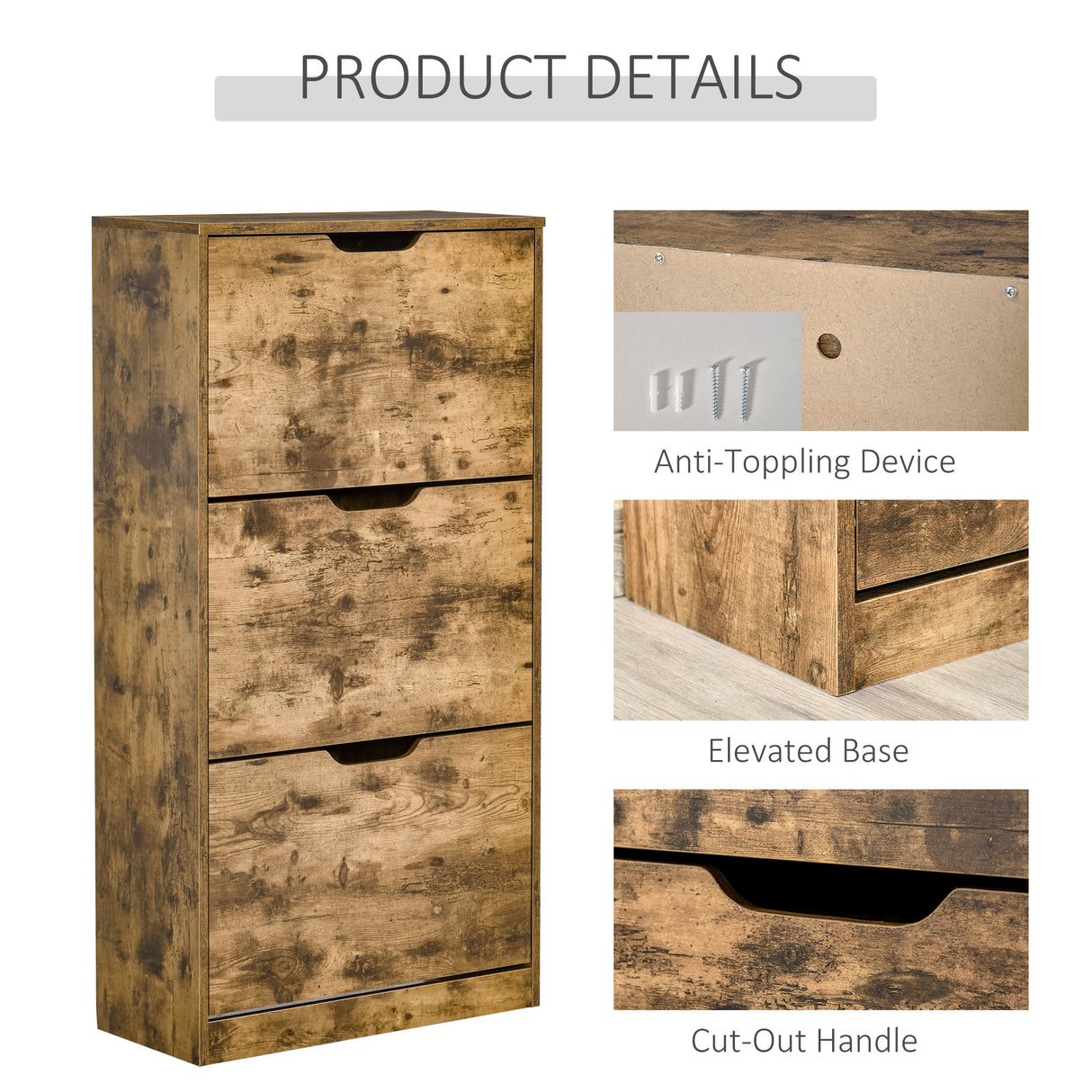 easycomfort easycomfort mobile scarpiera salvaspazio a 3 ante con mensole regolabili per 12 18 scarpe in legno marrone rustico