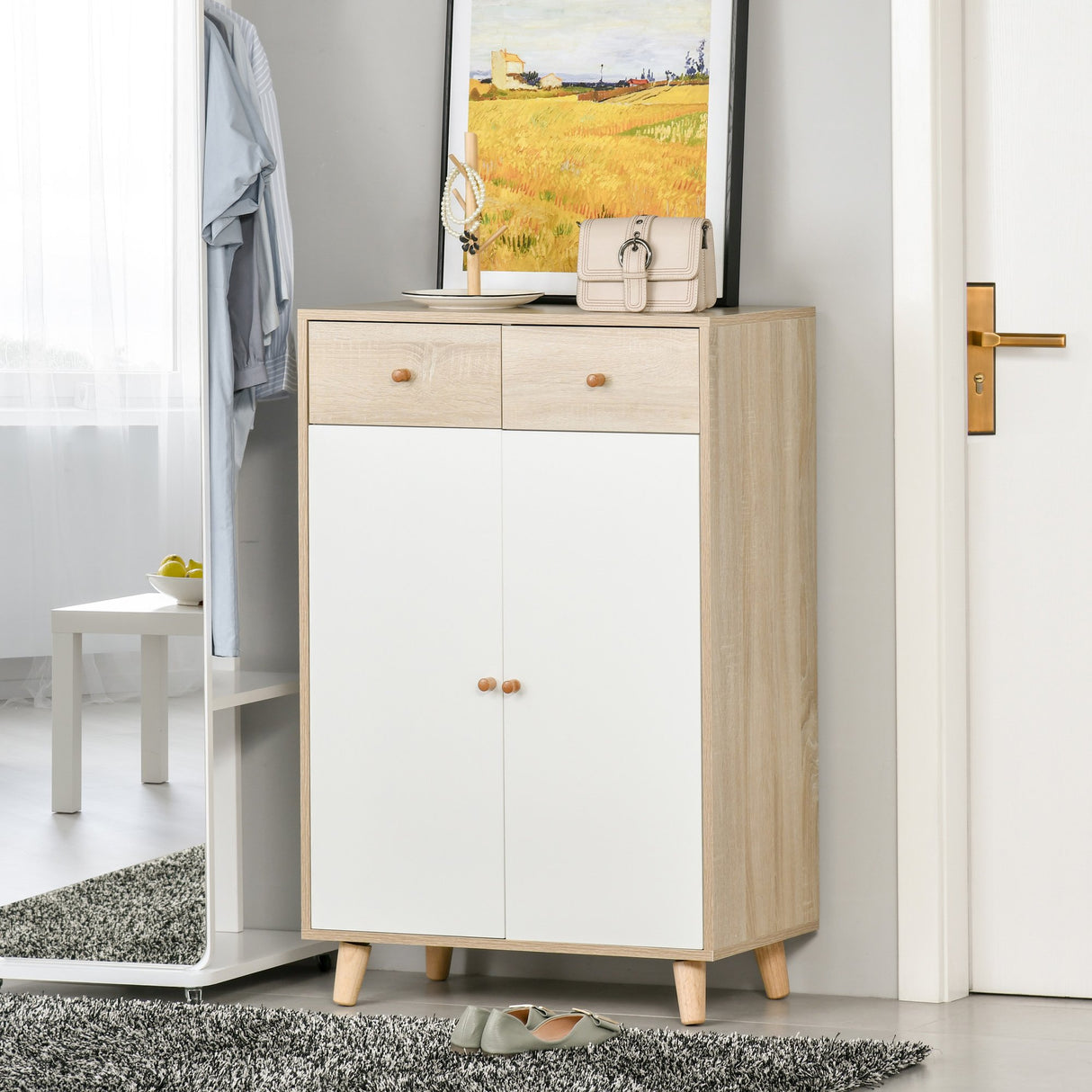 easycomfort easycomfort mobile scarpiera salvaspazio per 12 scarpe armadietto con 4 mensole e 2 cassetti 68x35x102.5cm color legno e bianco