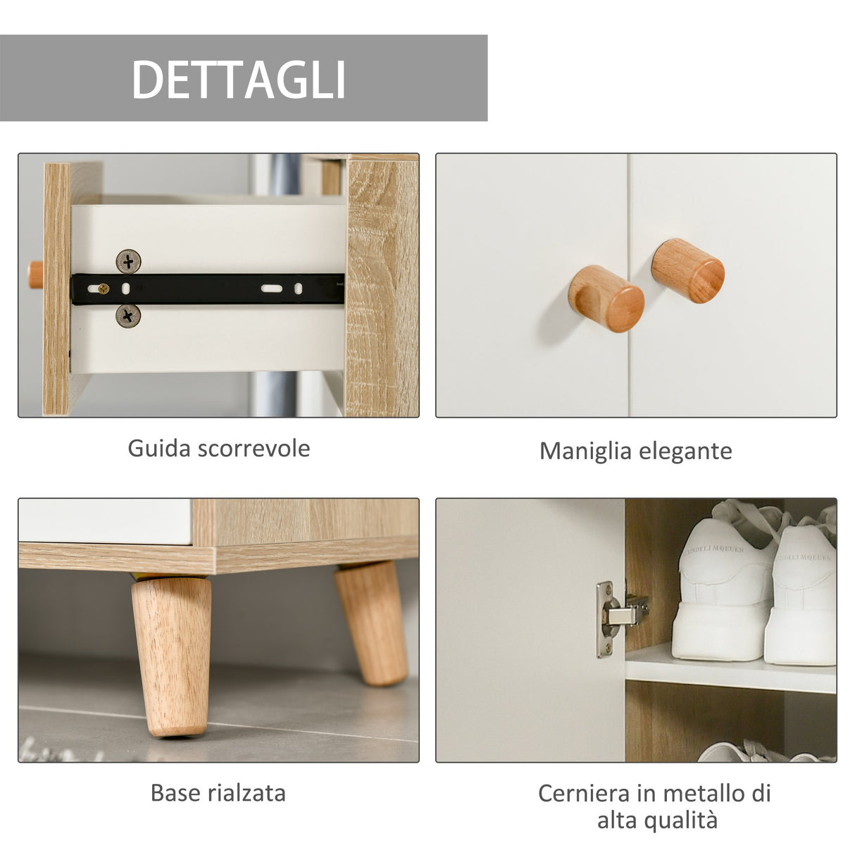 easycomfort easycomfort mobile scarpiera salvaspazio per 12 scarpe armadietto con 4 mensole e 2 cassetti 68x35x102.5cm color legno e bianco