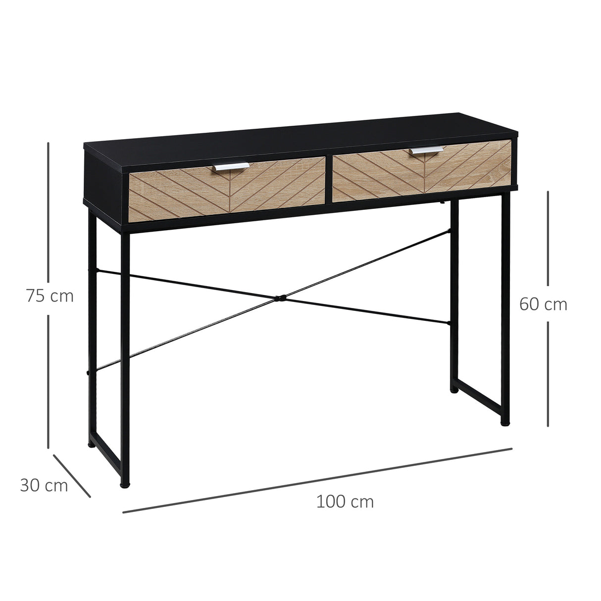 easycomfort easycomfort consolle moderna per ingresso e soggiorno con 2 cassetti in metallo 100x30x75cm nero