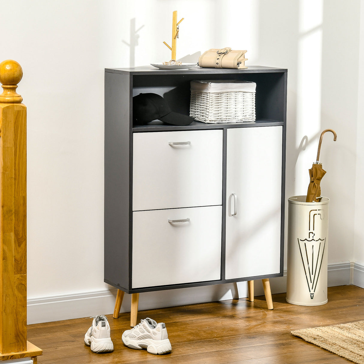 easycomfort easycomfort scarpiera salvaspazio per 8 paia di scarpe con 2 ante e armadietto 80x25 5x112 5cm grigio e bianco