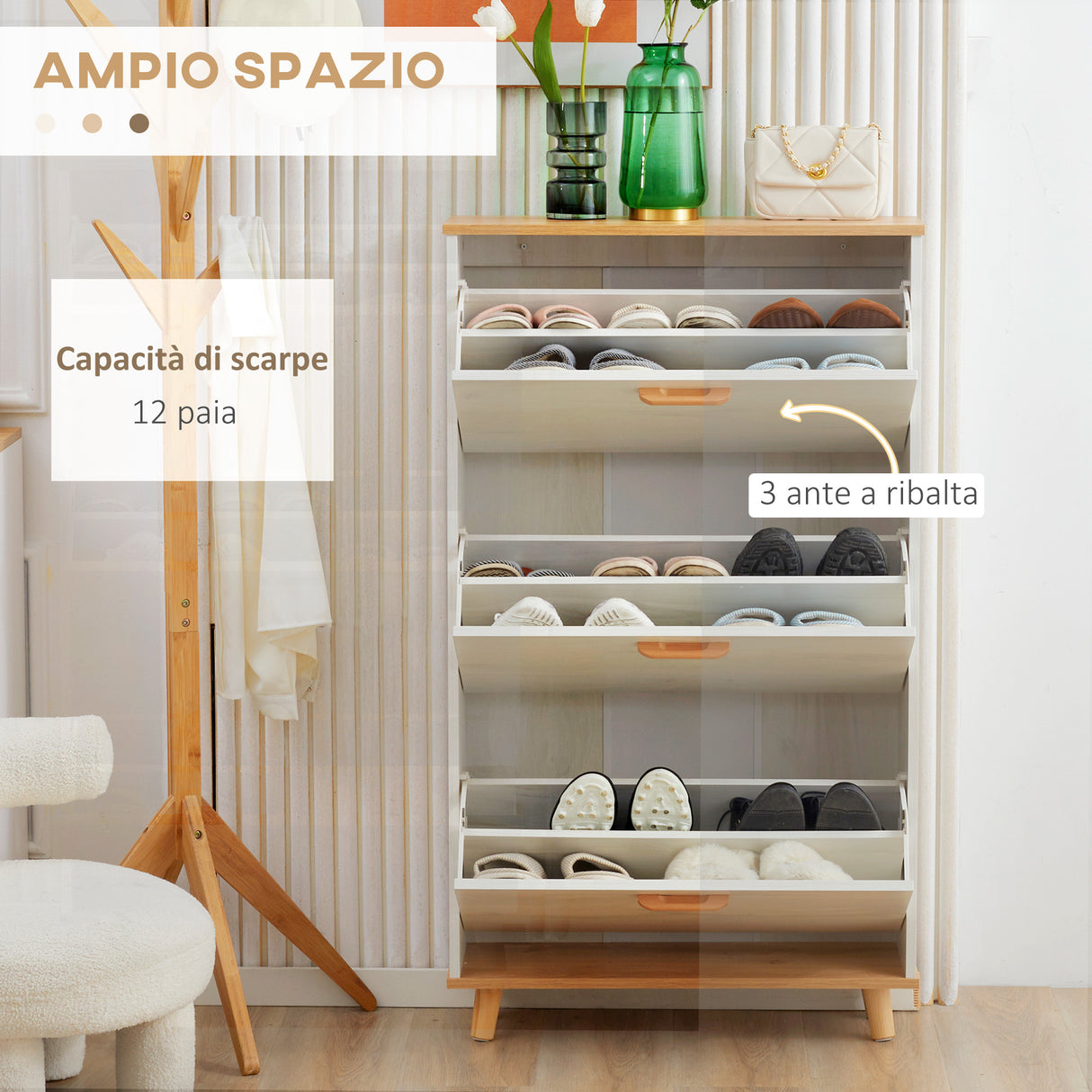 easycomfort easycomfort mobile scarpiera salvaspazio in truciolato con 3 cassetti e 2 ripiani interni regolabili 70x23 5x122 cm bianco