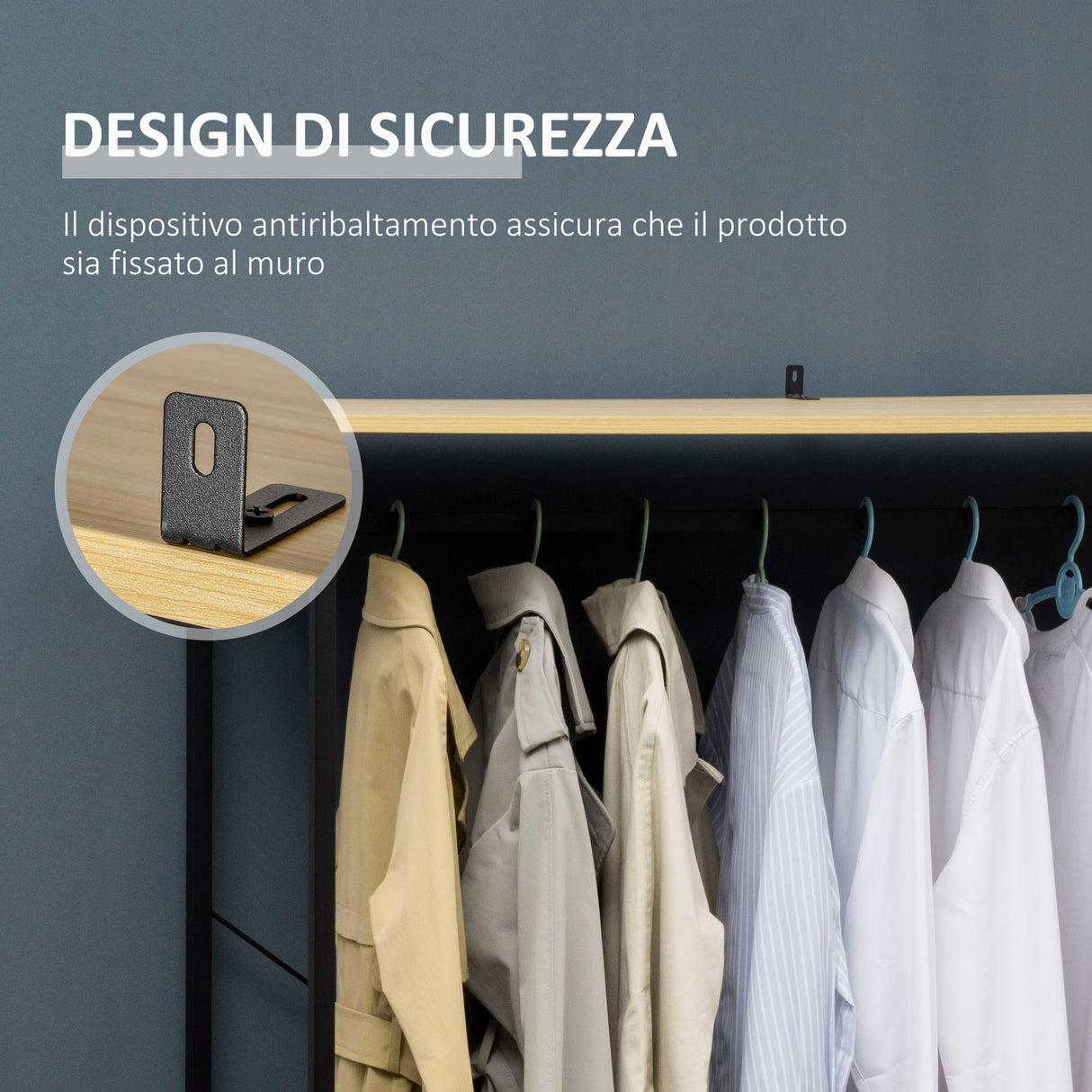 easycomfort easycomfort appendiabiti in stile industriale con 2 cassetti e 4 ripiani aperti in dotazione in acciaio e truciolato 130x40x180cm color legno e nero