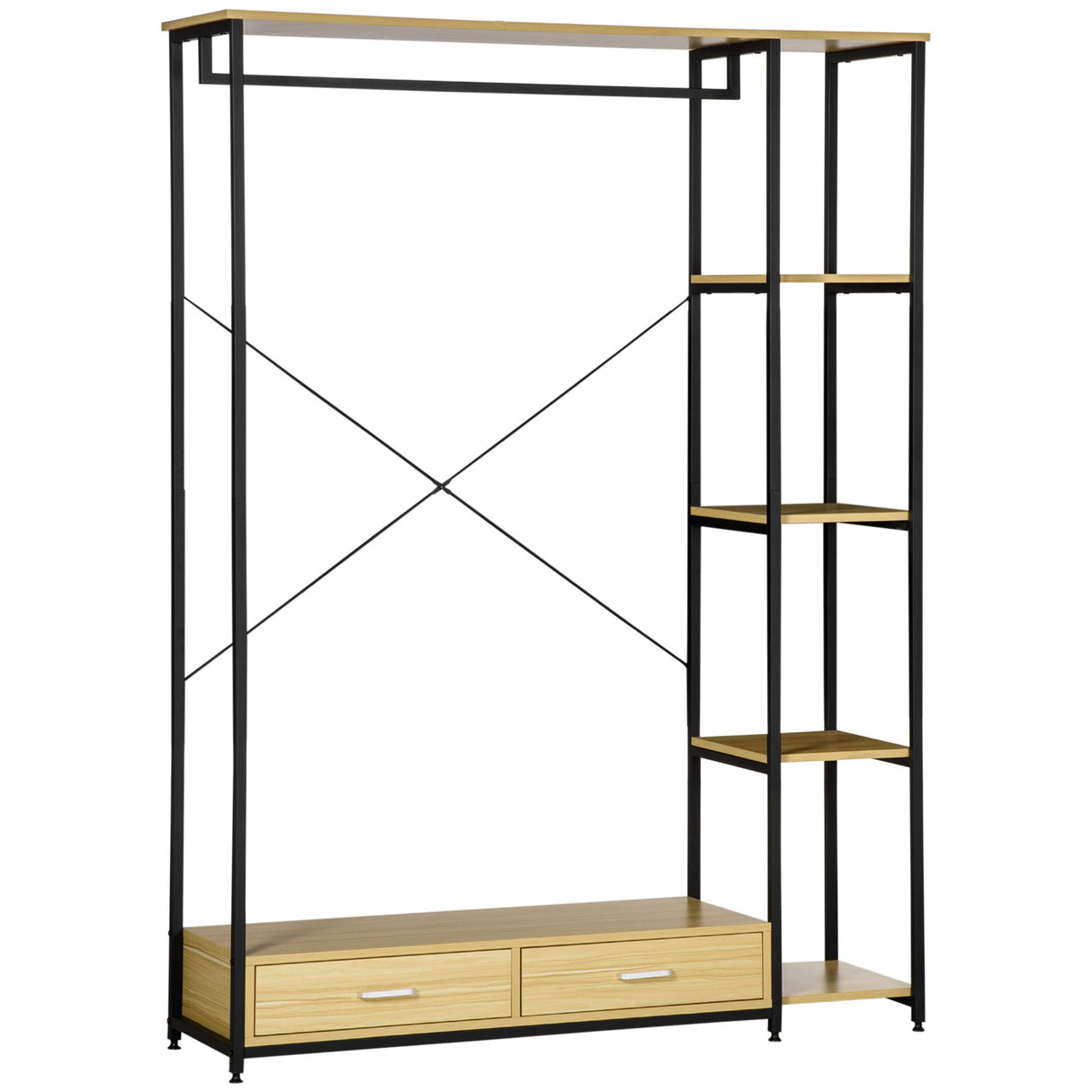 easycomfort easycomfort appendiabiti in stile industriale con 2 cassetti e 4 ripiani aperti in dotazione in acciaio e truciolato 130x40x180cm color legno e nero