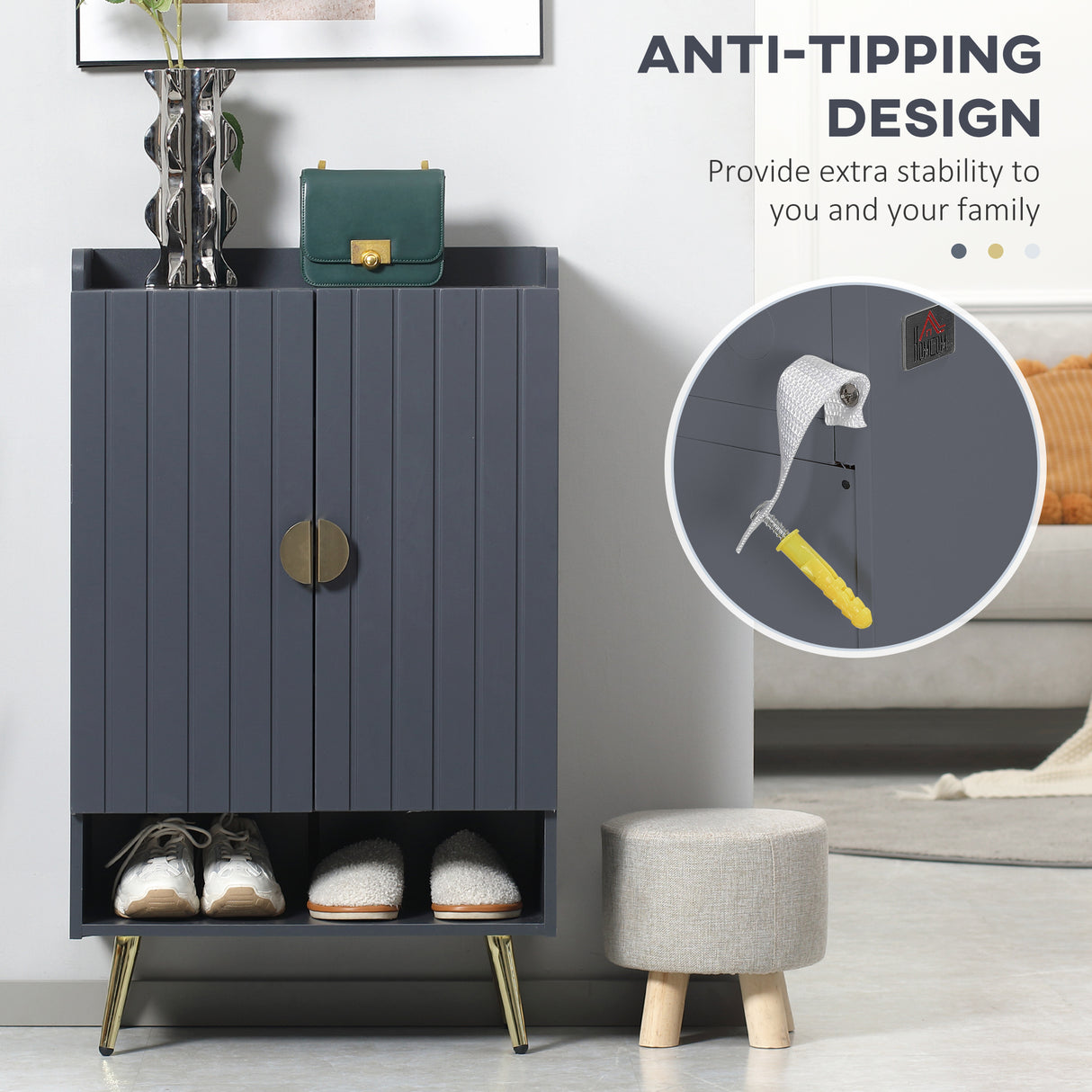 easycomfort easycomfort scarpiera slim moderna a 4 livelli con 2 ante e ripiani regolabili per max 15 scarpe in truciolato e acciaio 60x33x100 cm grigio e oro