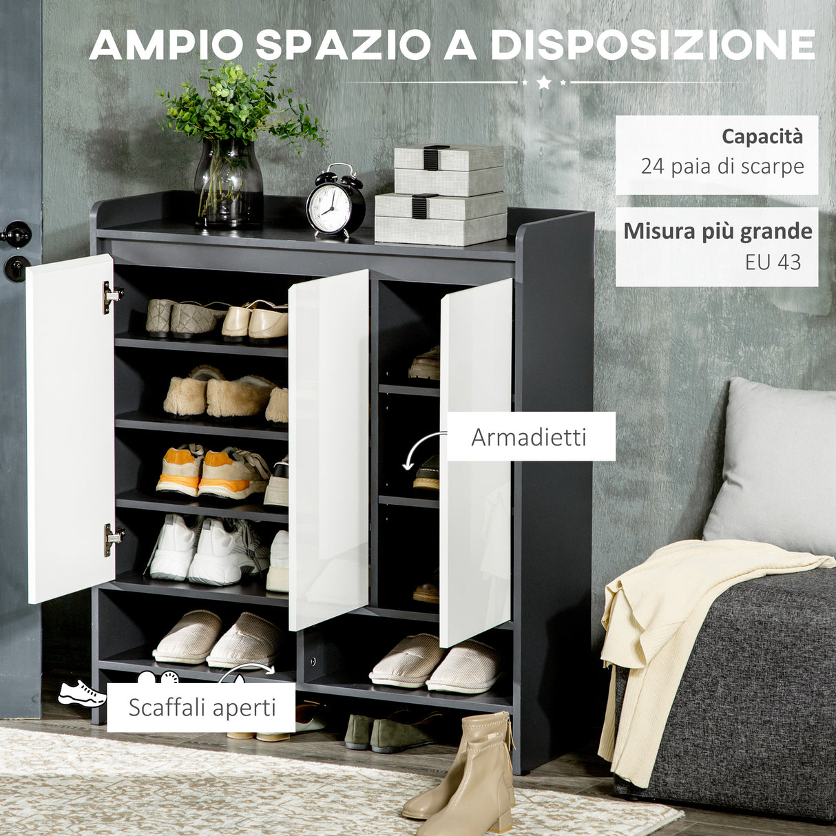 easycomfort easycomfort mobile scarpiera da ingresso in truciolato per 24 scarpe con ripiani regolabili 90x32x100 cm