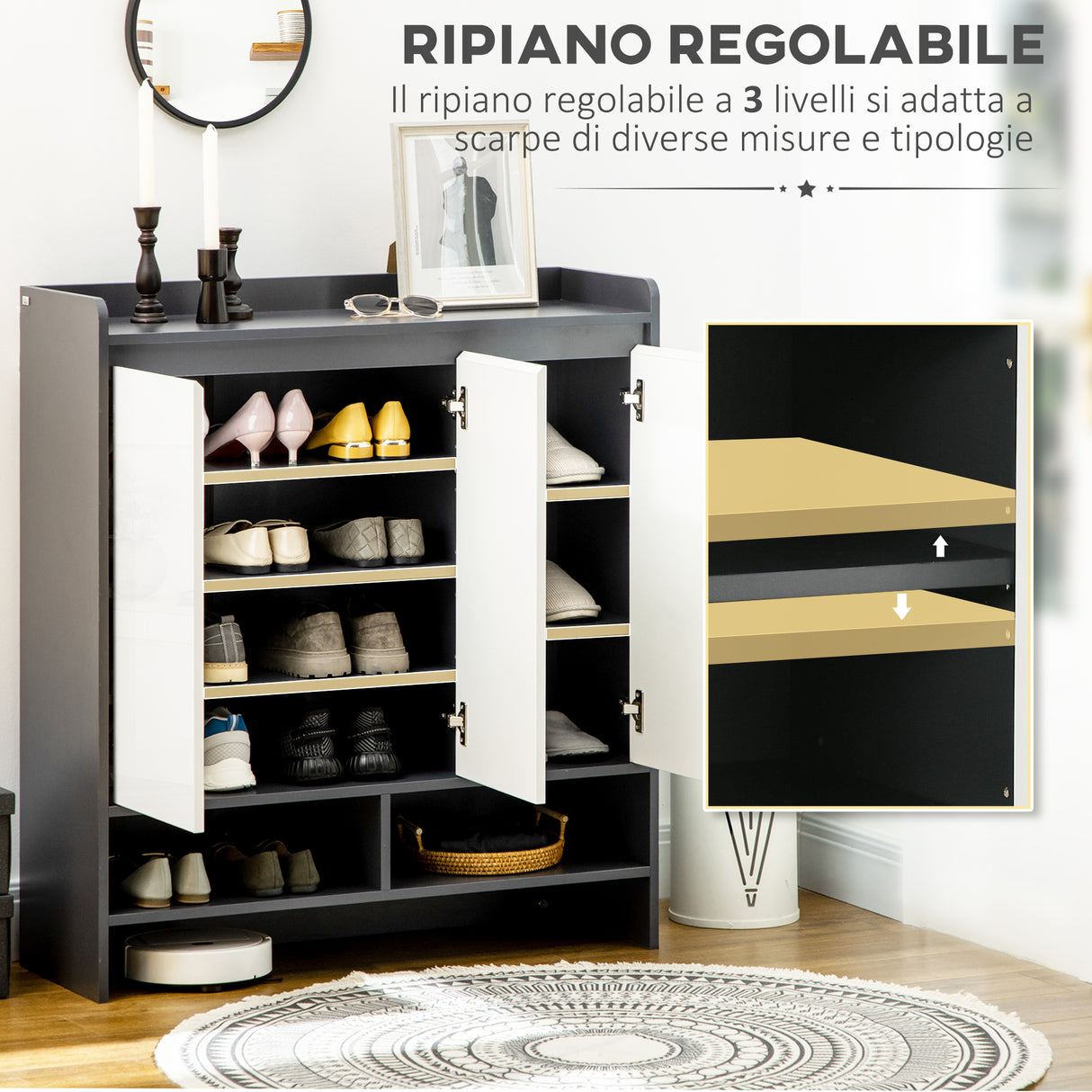 easycomfort easycomfort mobile scarpiera da ingresso in truciolato per 24 scarpe con ripiani regolabili 90x32x100 cm