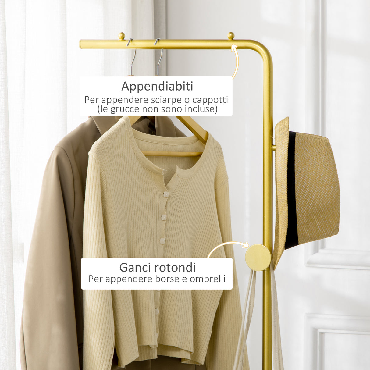 easycomfort easycomfort appendiabiti con 2 ganci per ingresso camera da letto e soggiorno in metallo e marmo 35x25x170 cm oro e nero