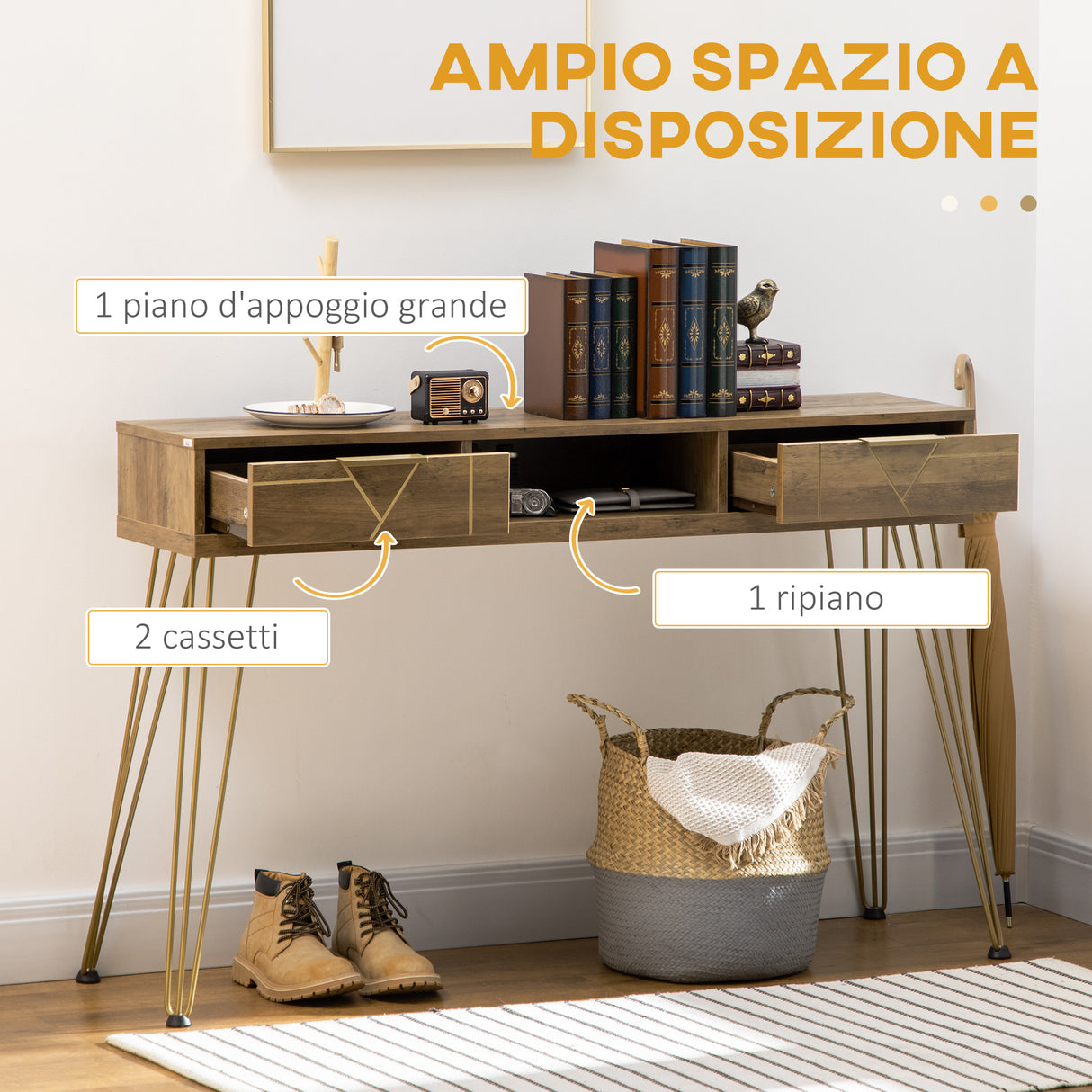 easycomfort easycomfort tavolo consolle in truciolato e acciaio per ingresso e soggiorno con ripiano aperto e 2 cassetti 120x29x79 cm