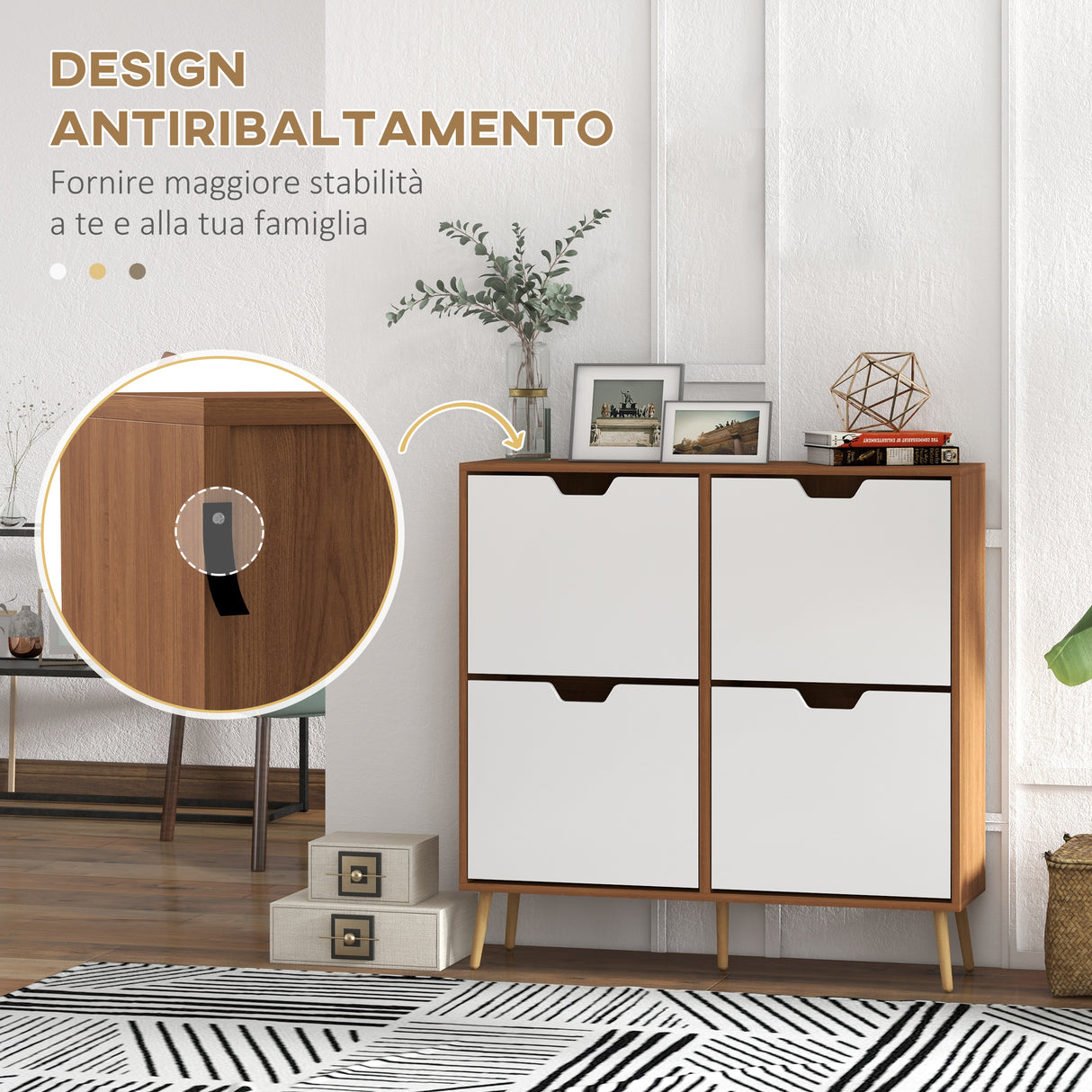 easycomfort easycomfort mobile scarpiera in truciolato e pino con 4 cassetti e 2 ripiani regolabili per ogni cassetto 95x26x95 cm