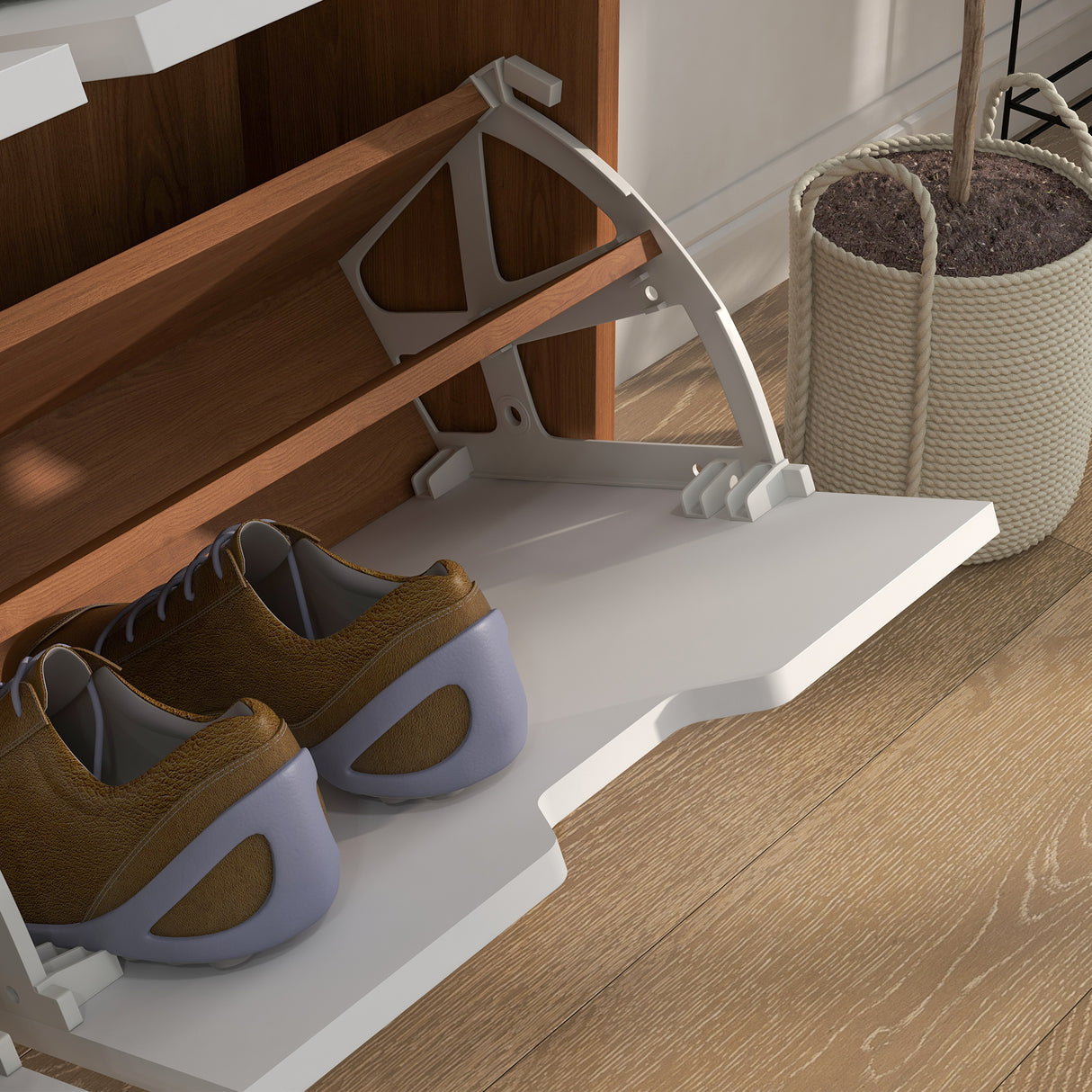 easycomfort easycomfort mobile scarpiera in truciolato e pino con 4 cassetti e 2 ripiani regolabili per ogni cassetto 95x26x95 cm