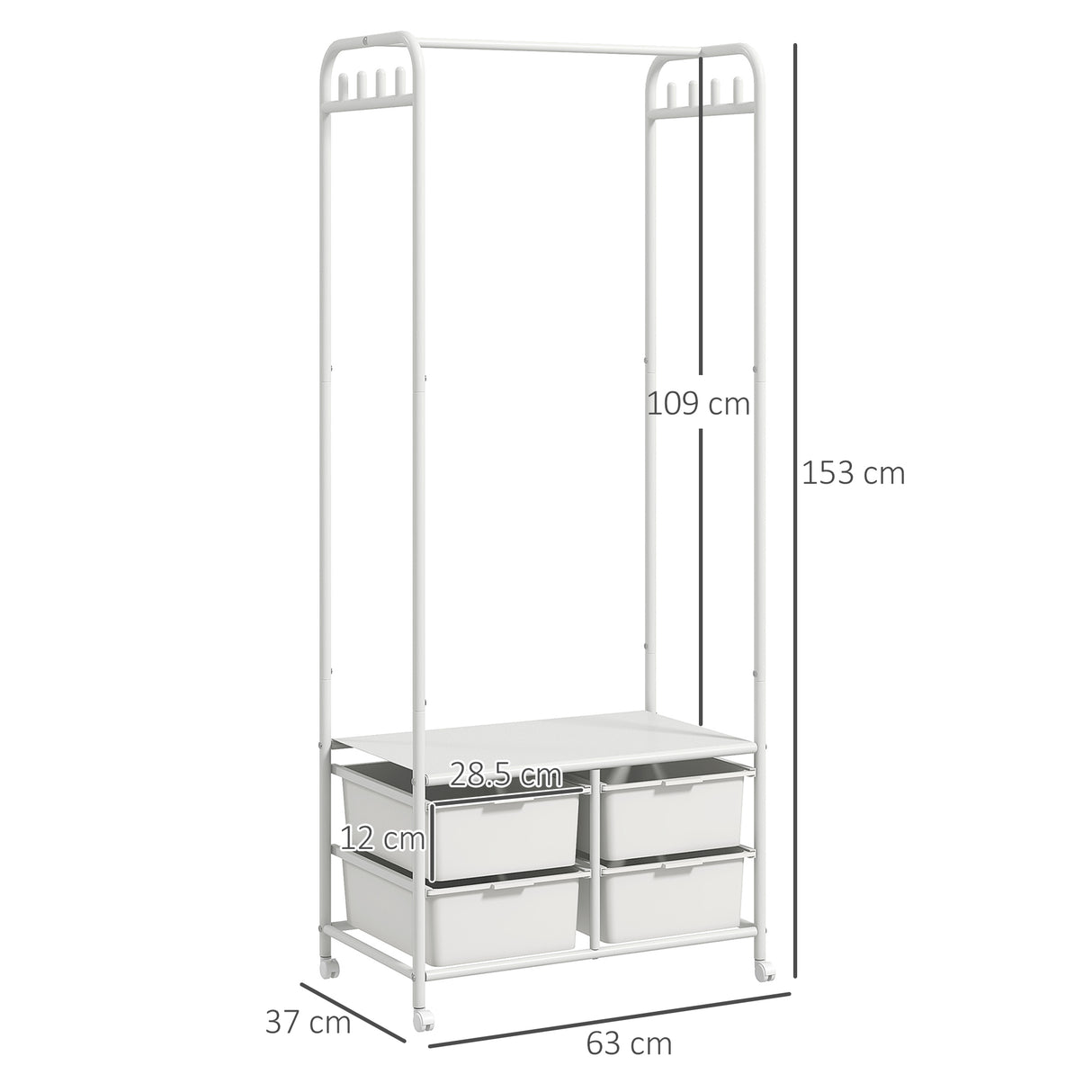 easycomfort easycomfort stand appendiabiti con scarpiera a 4 cesti e 8 ganci in acciaio e plastica 63x37x153 cm bianco