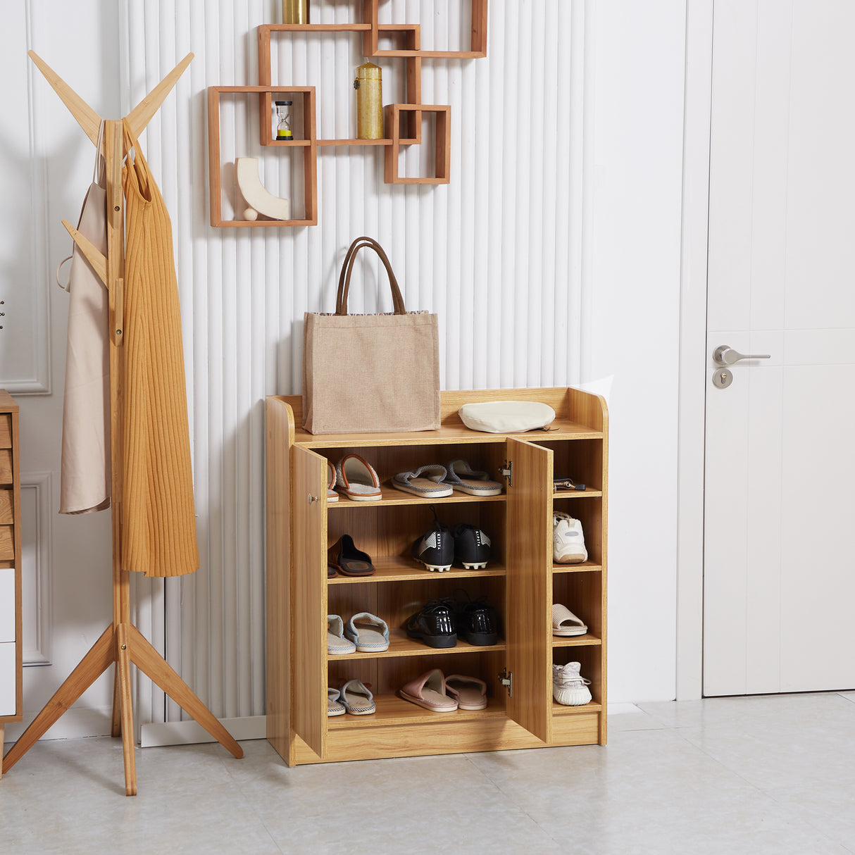 easycomfort easycomfort armadio scarpiera salvaspazio e moderno in legno per 12 paia con 4 ripiani aperti 83x30x90 cm marrone chiaro